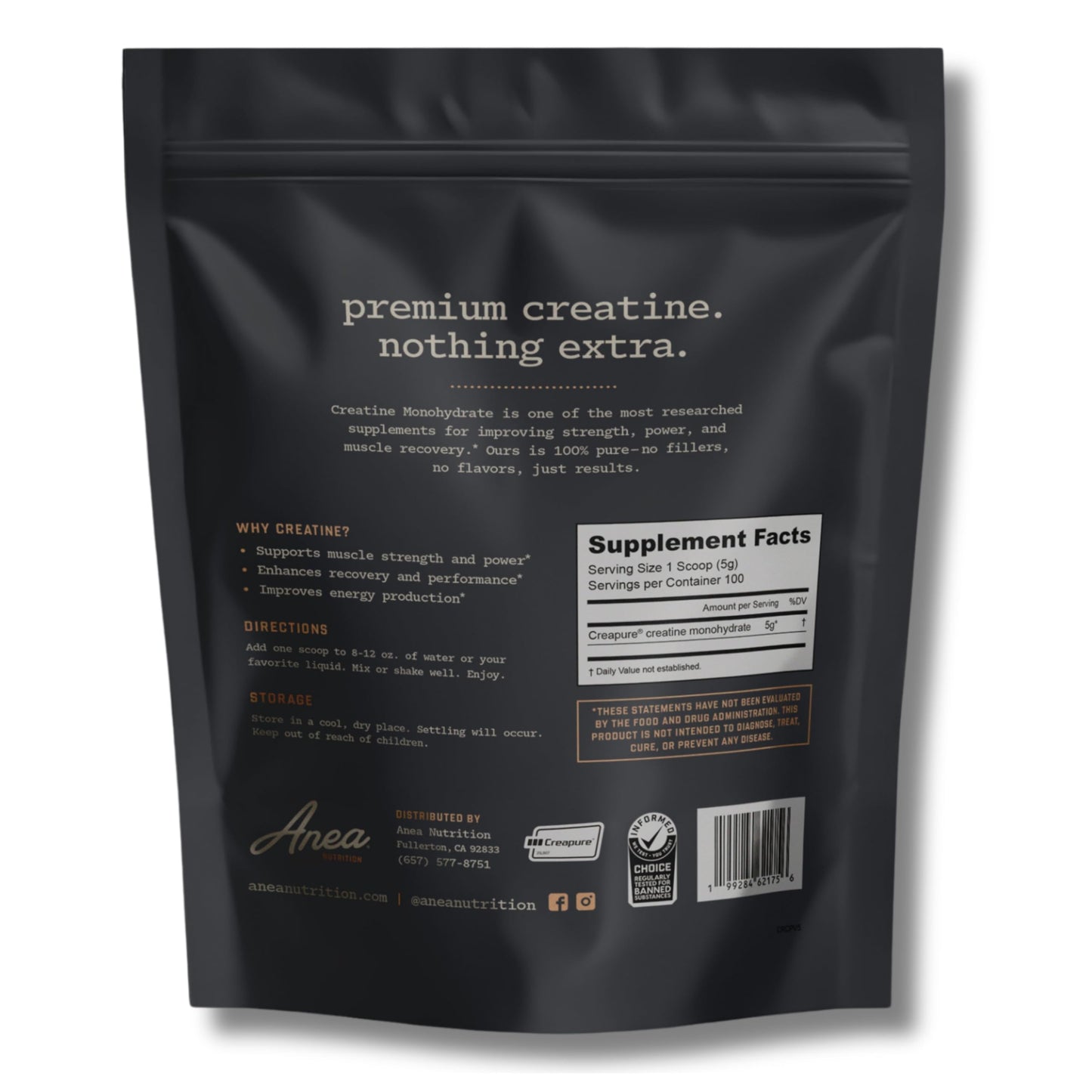 Anea Nutrition Creatine Monohydrate Micronized Powder 100 Servings