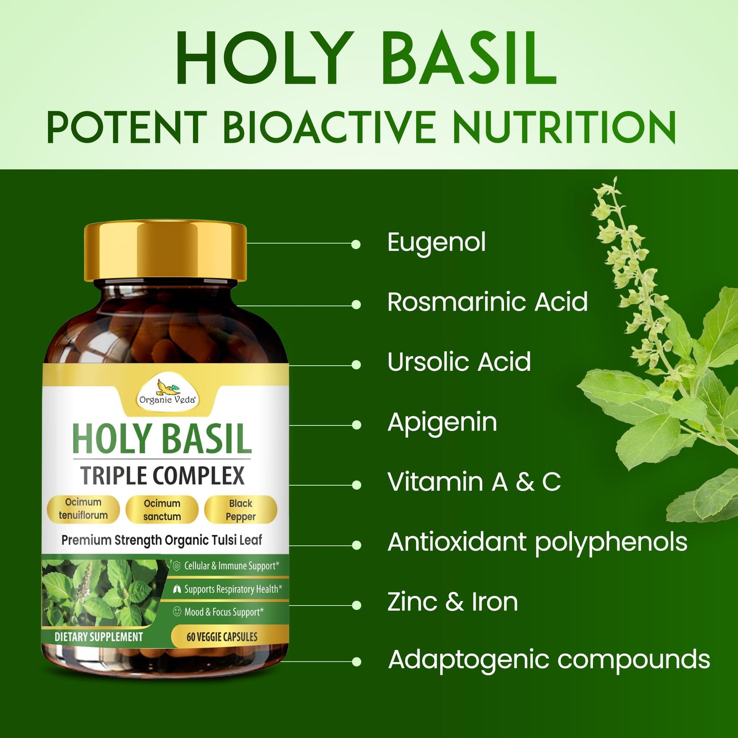 Organic Veda Holy Basil Capsules, 60 Count