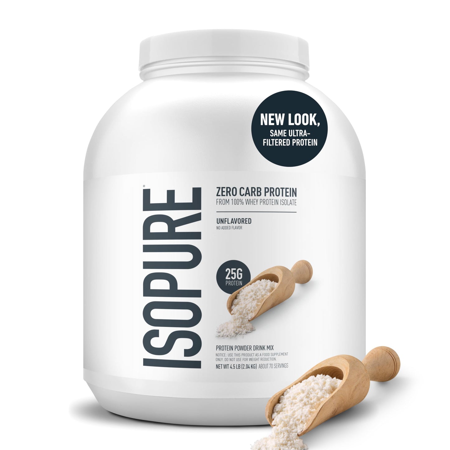 Isopure Zero Carb 100% Pure Whey Isolate Protein Powder, Unflavored, Gluten-Free, 72 Servings