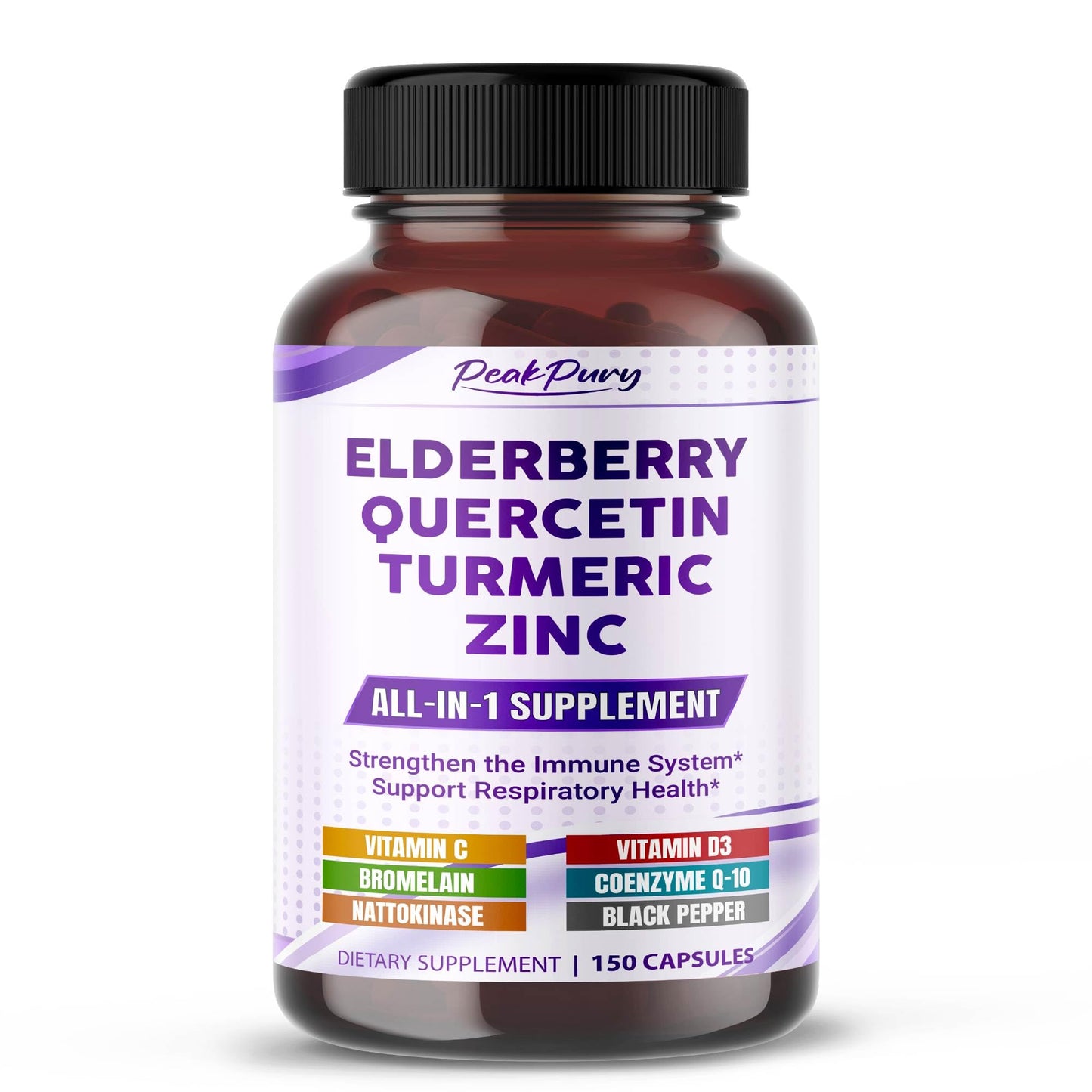 PEAKPURY Elderberry Quercetin Turmeric Zinc Capsule, 150 Capsules