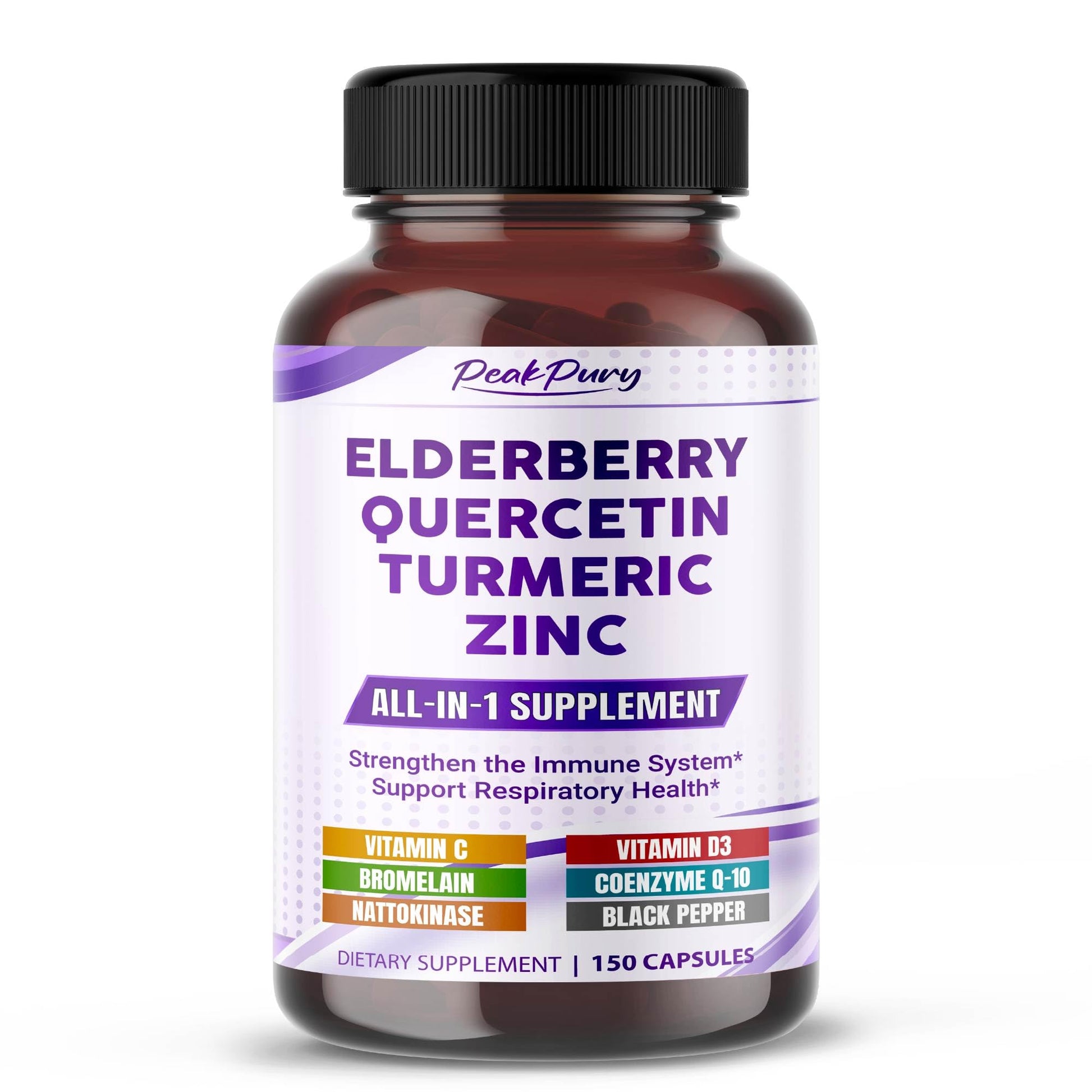 PEAKPURY Elderberry Quercetin Turmeric Zinc Capsule, 150 Count