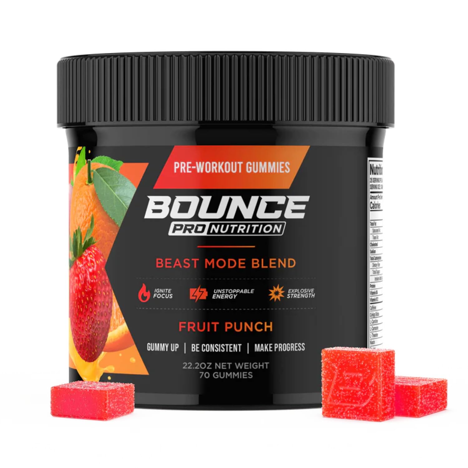 Bounce Pro Pre Beast Mode Workout Gummies with Caffeine, Beta-Alanine & L-Tyrosine for Energy, Focus & Training Intensity, 70 Gummies
