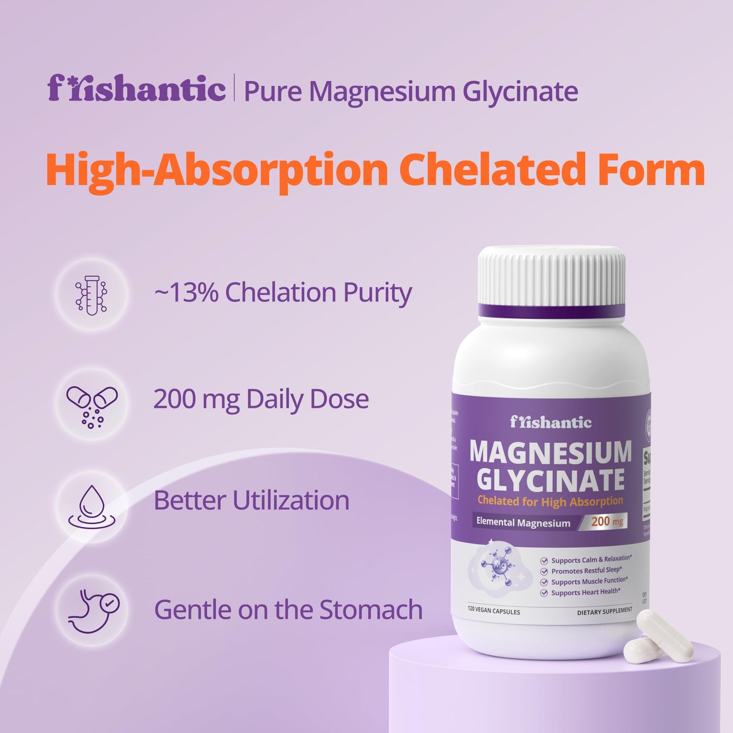 Frishantic Magnesium Glycinate 200mg Capsules, 120 Count