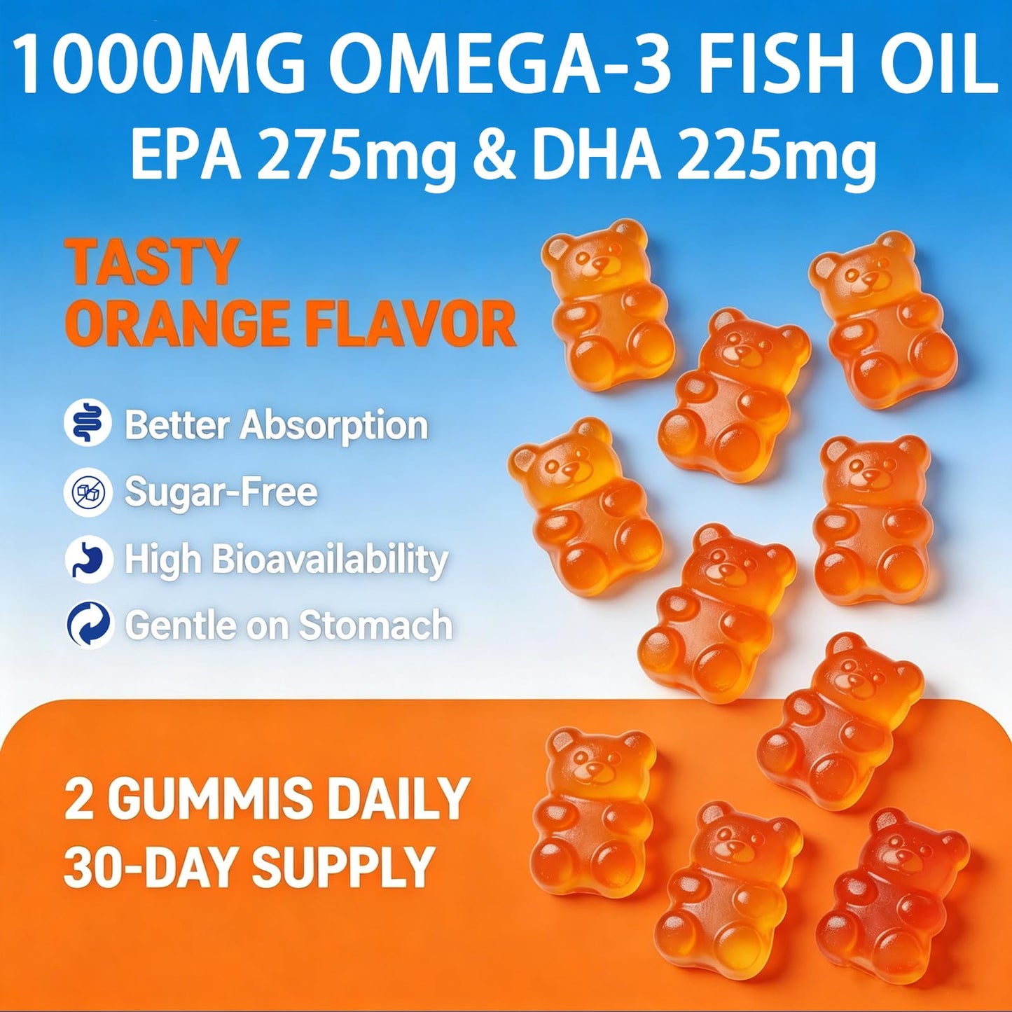 Yikecao Omega 3 Fish Oil Gummies 1000mg with DHA & EPA, 60 Count