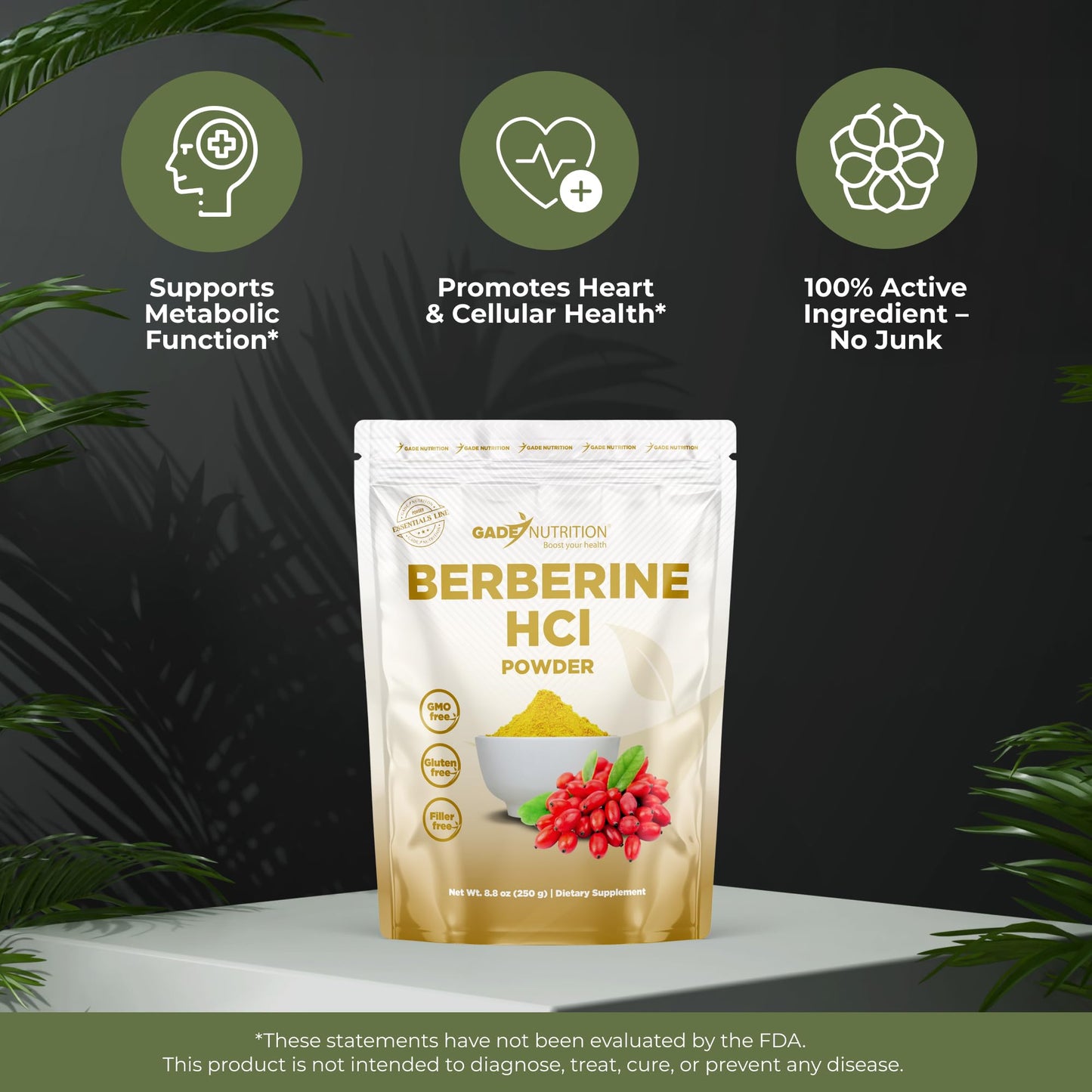 GADE NUTRITION BOOST YOUR HEALTH Berberine HCL Powder, 8.8 oz