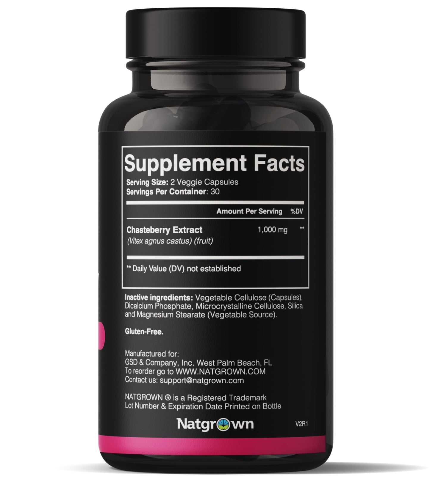 Natgrown Vitex Chasteberry Supplement Capsules 1000 mg Agnus Castus Chaste Tree Vitex Berry Fruit Extract, 60 Count