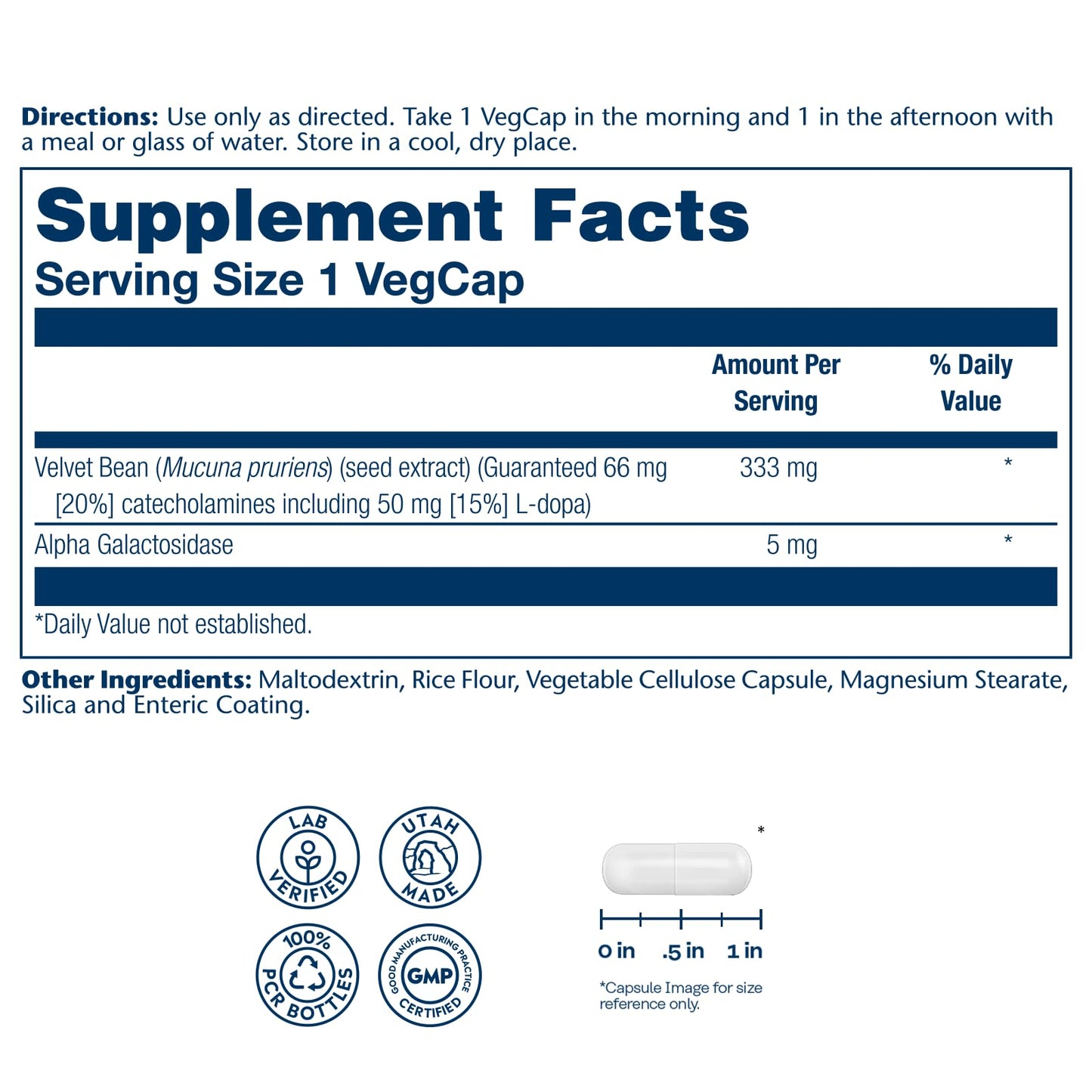 SOLARAY Dopabean 333mg Mucuna Pruriens L-Dopa Capsule, 60 Count