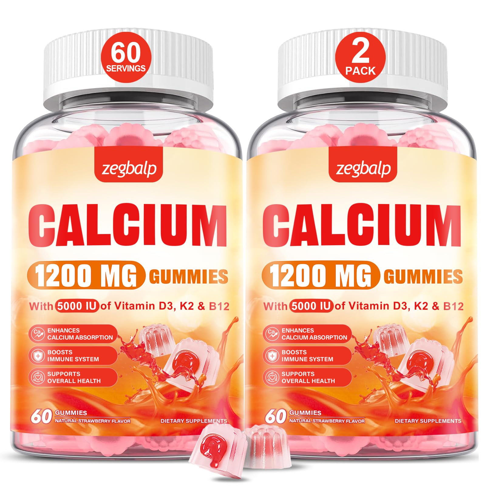 ZEGBALP Calcium 1200 mg with Vitamin D3 Supplement for Adults Gummy 120 Gummies