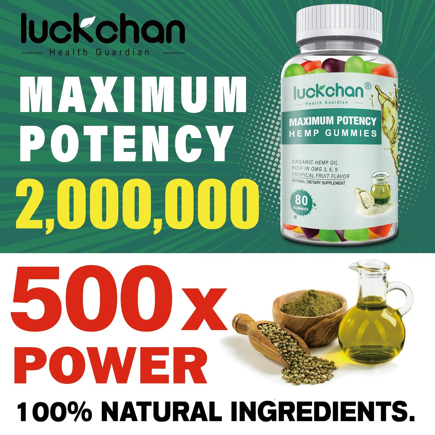 LUCKCHAN Hemp Gummies Advanced Extra Strength for Sleep, Pain & Anxiety Gummy 320 Count