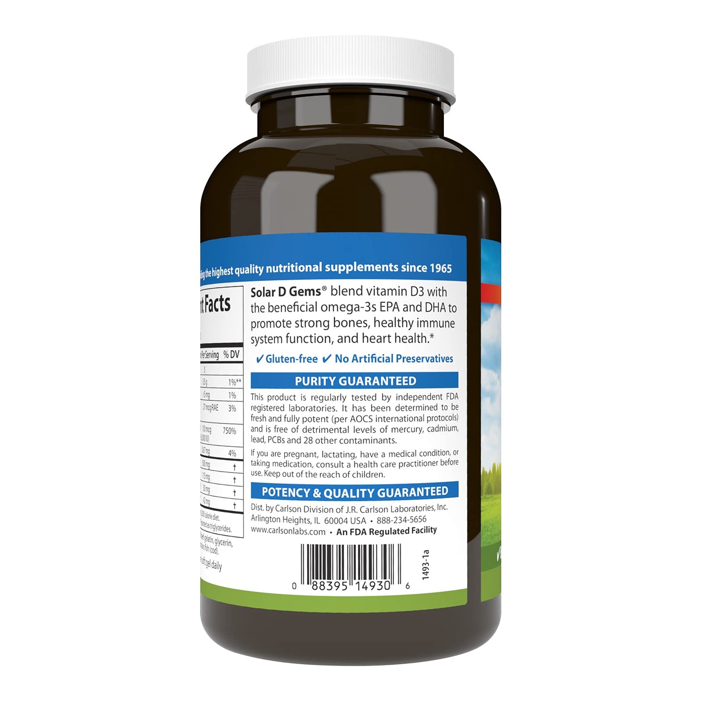 Carlson Solar D Gems Vitamin D3 and Omega-3 Supplement Softgels, 360 Softgels