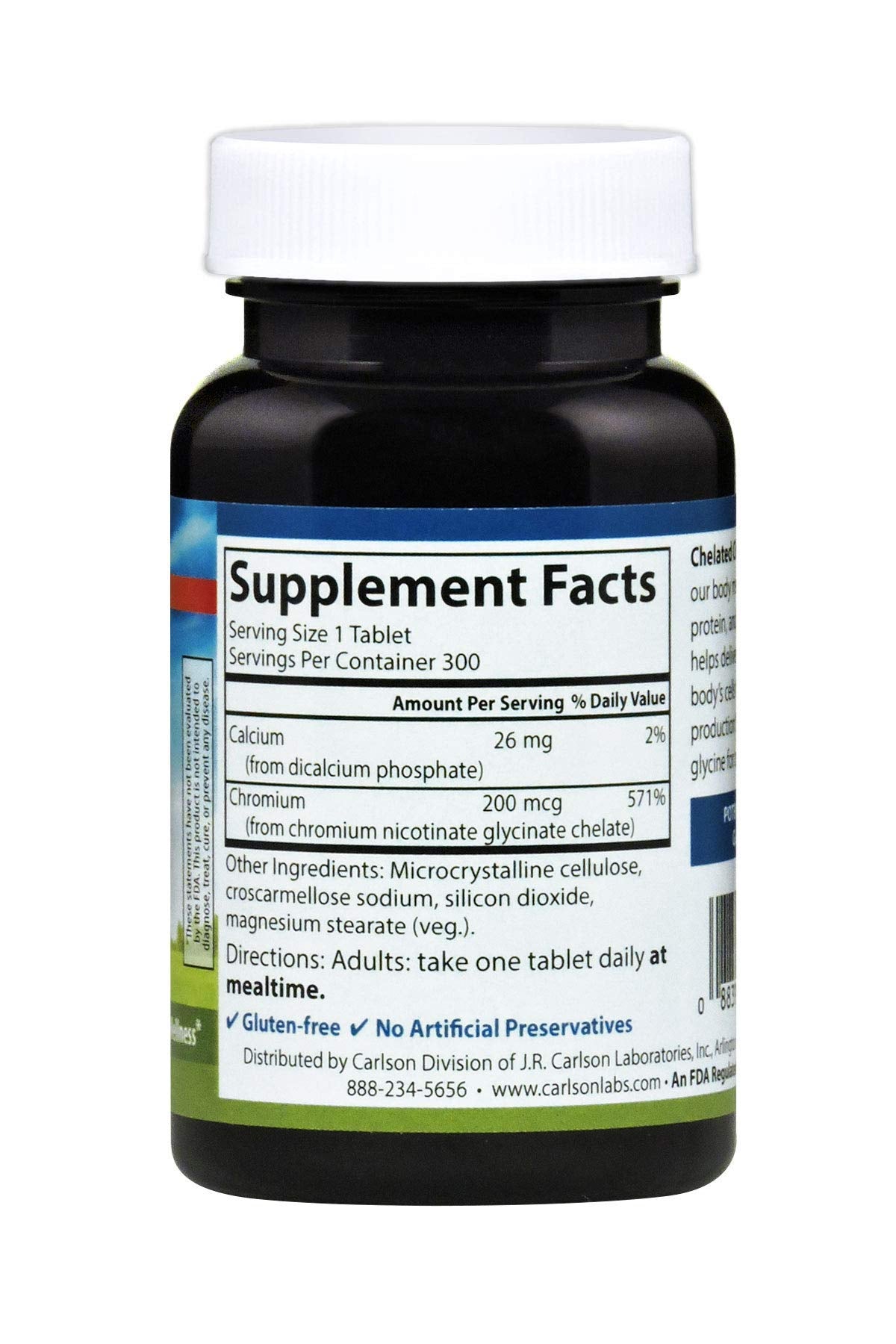 Carlson Chelated Chromium Tablets, 200 mcg, 300 Count