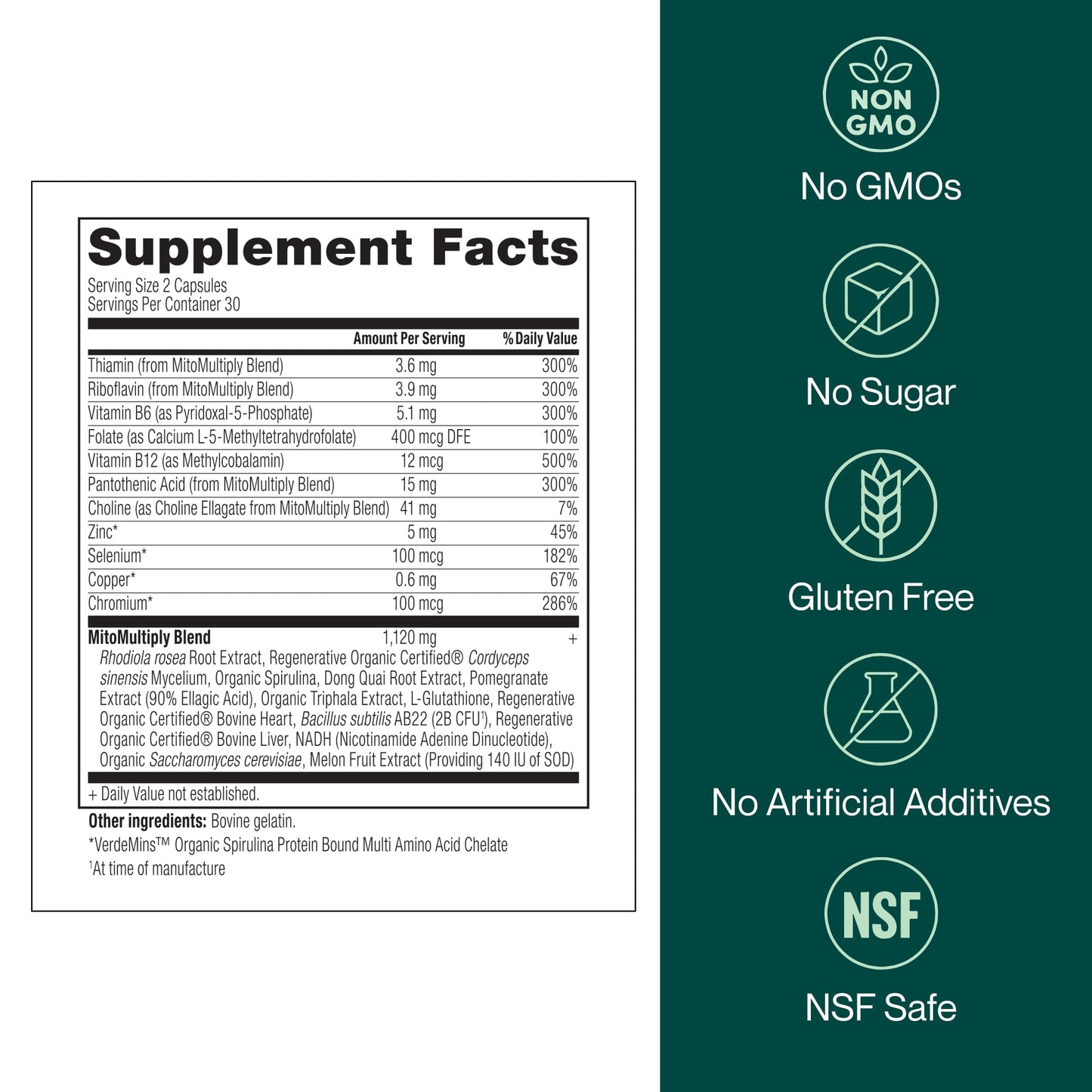 Longevity Rx MitoMultiply Mitochondrial Support with Glutathione, SOD, Catalase, NADH, Bacillus Subtilis Capsules 60
