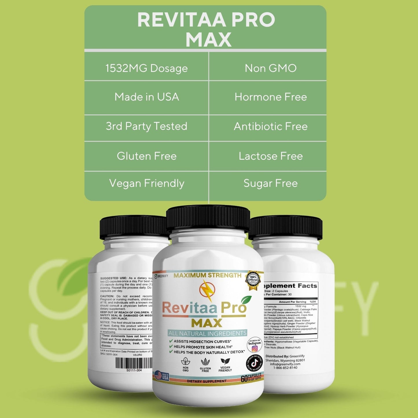 GREENVIFY Revitaa Pro Max Natural Dietary Supplement Capsule, 60 Capsules