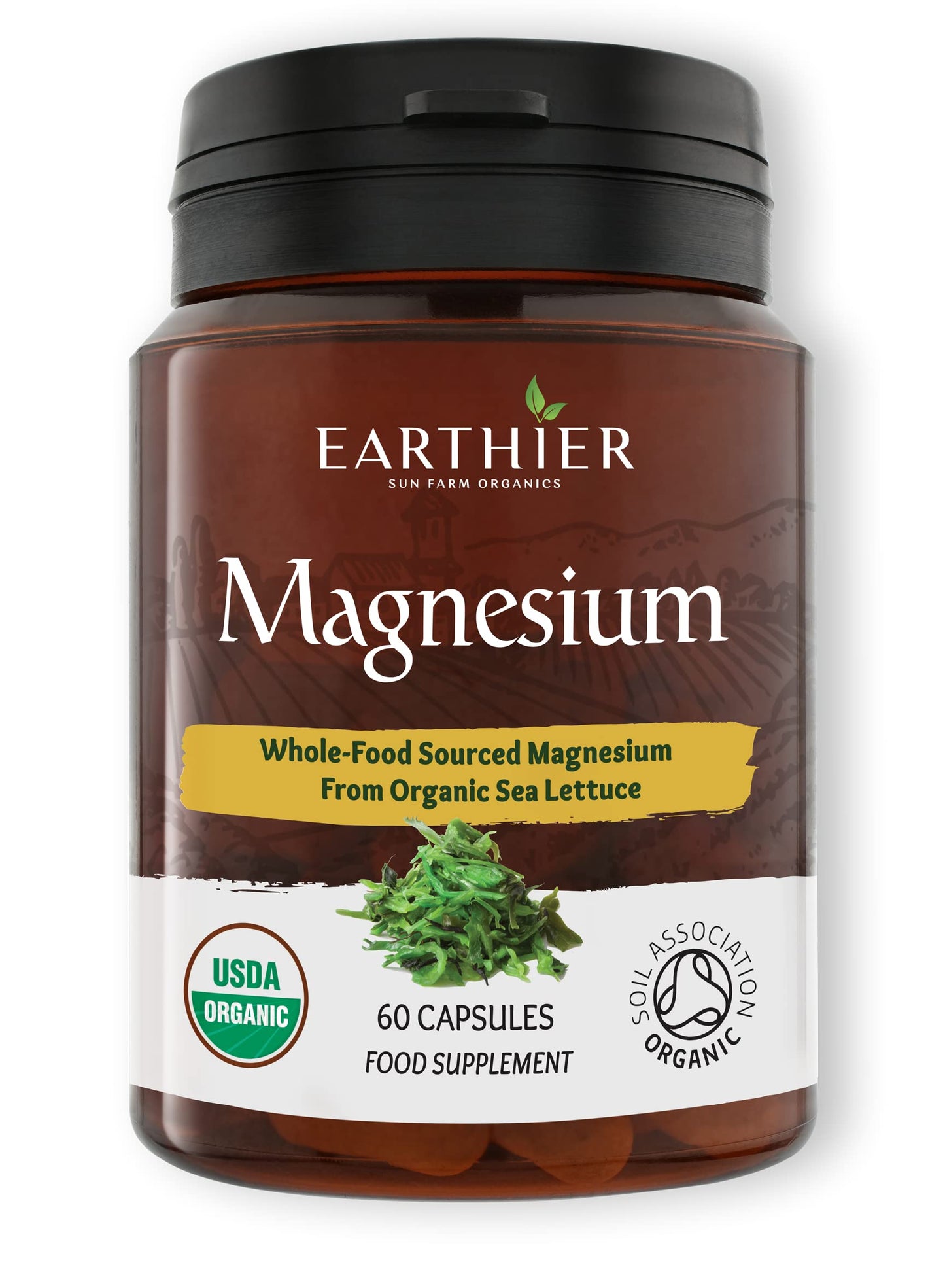 Earthier Organic Magnesium Whole Food Sourced & Certified by Soil Association Vegan Capsules, 60 Capsules