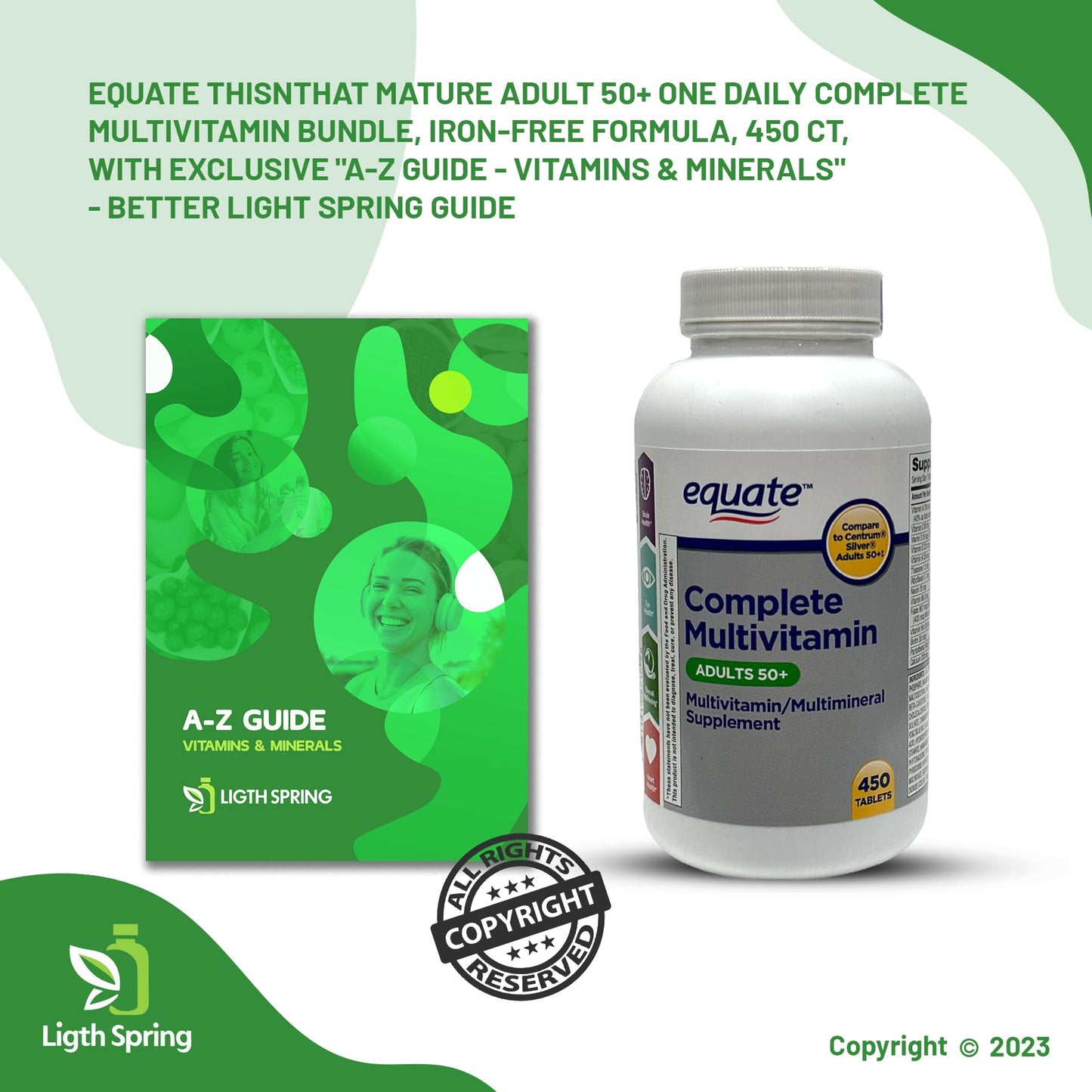LightSpring Adults 50+ Complete Multivitamin/Multimineral Supplement Tablets, 450 Tablets