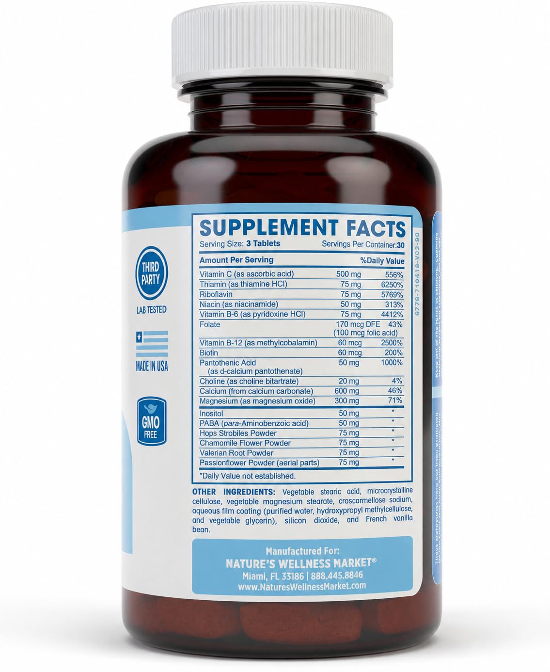 Natures Wellness Vitamin B Complex Stress Relief Tablets, 90 Count