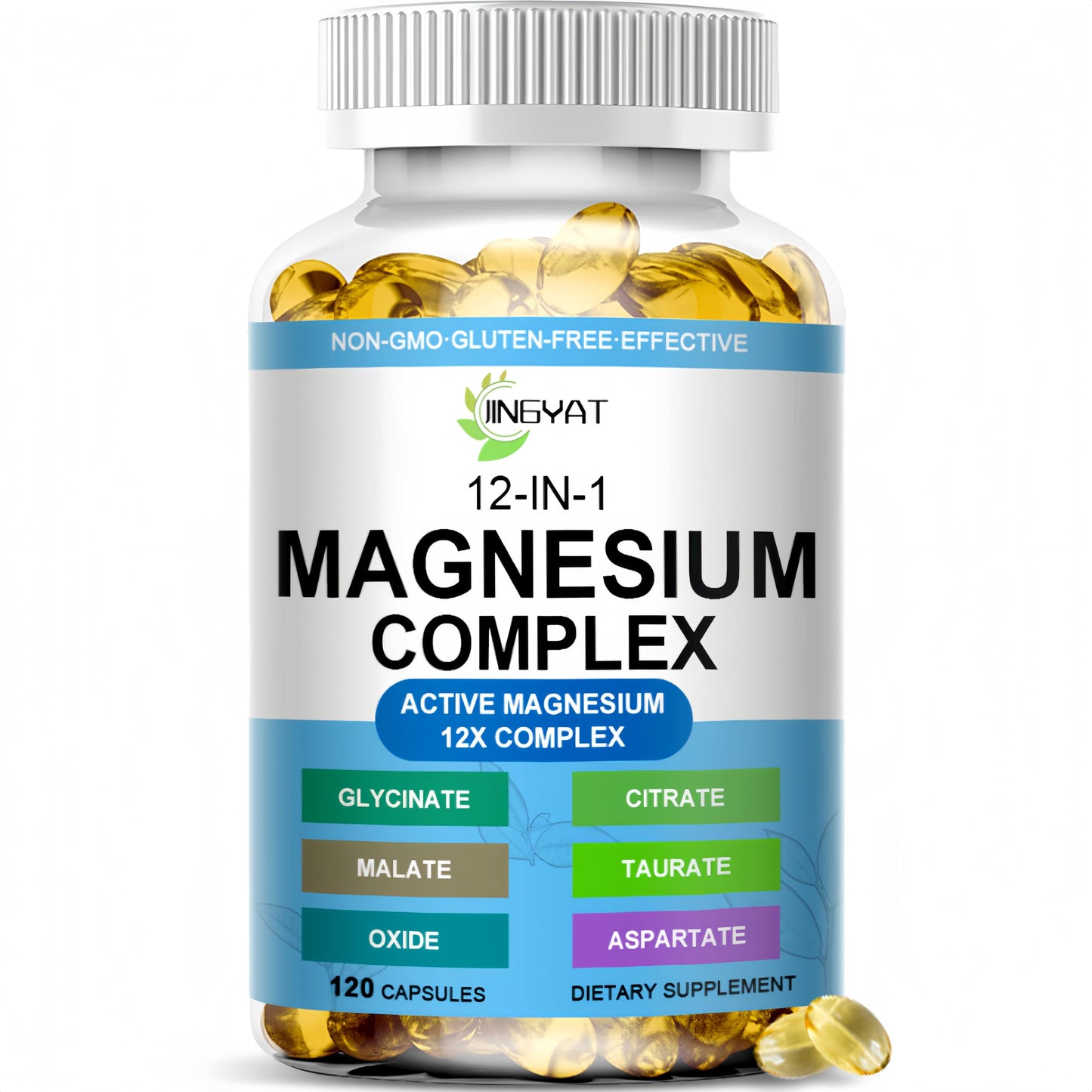 JINGYAT Magnesium Complex Softgels - 12-in-1 Magnesium Supplement with Glycinate, Citrate, Malate, Oxide, Taurate - High Absorption Magnesium Complex for Muscle, Heart, Sleep, Bone, Nerve Support, 120 Count
