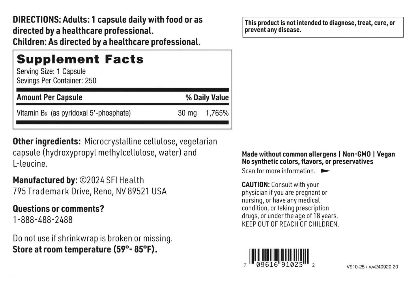 SFI Health Klaire Labs P-5-P Capsules 250