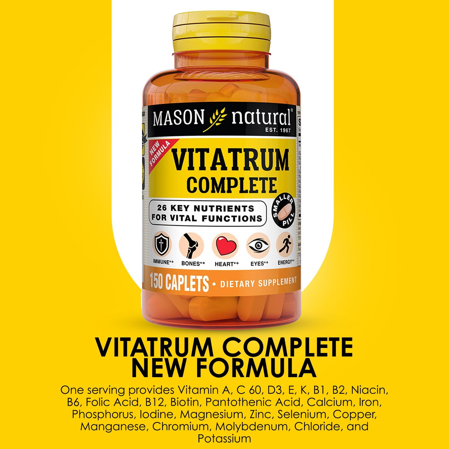 Mason Natural Vitatrum Complete Multivitamin, Multimineral Caplets, 150 Count