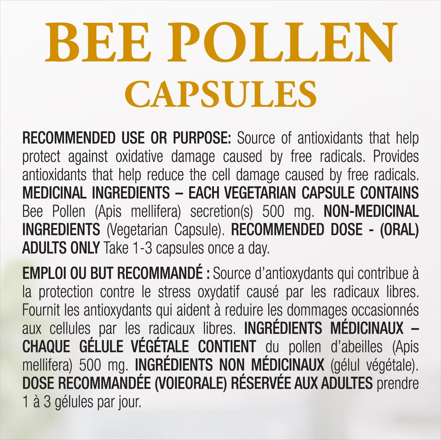 Dutchman's Gold Pure Bee Pollen Capsules 500 mg, 90 Capsules