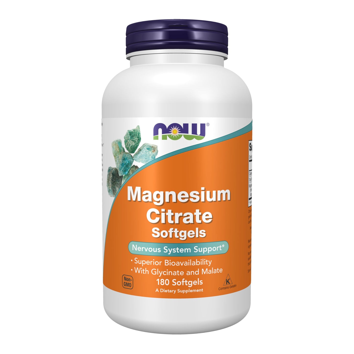 NOW Foods Magnesium Citrate with Glycinate & Malate Nervous System Support, Softgels, 180 Count