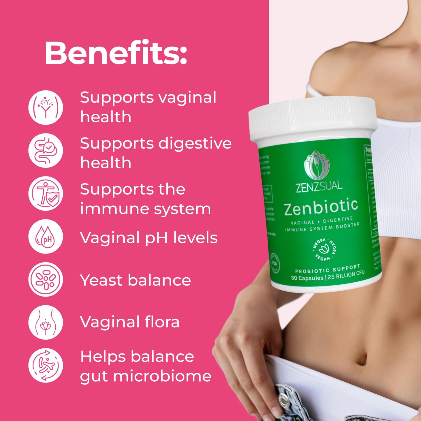 ZENZSUAL Zenbiotic Probiotics Support for Women Capsules, 30 Count