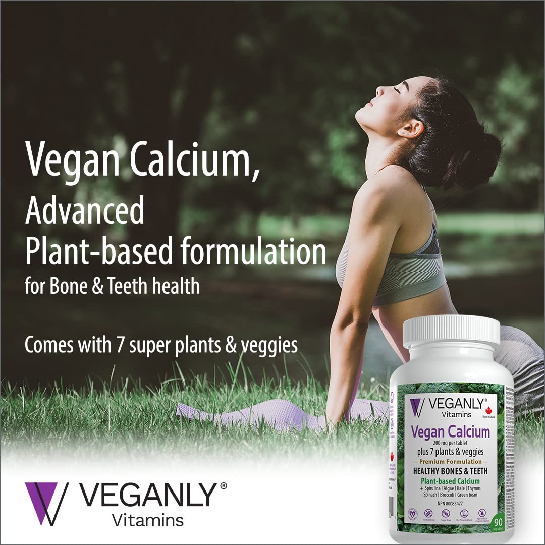 VEGANLY Vitamins Vegan Calcium Plus 7 for Healthy Bones and Teeth Tablets, 90 Tablets