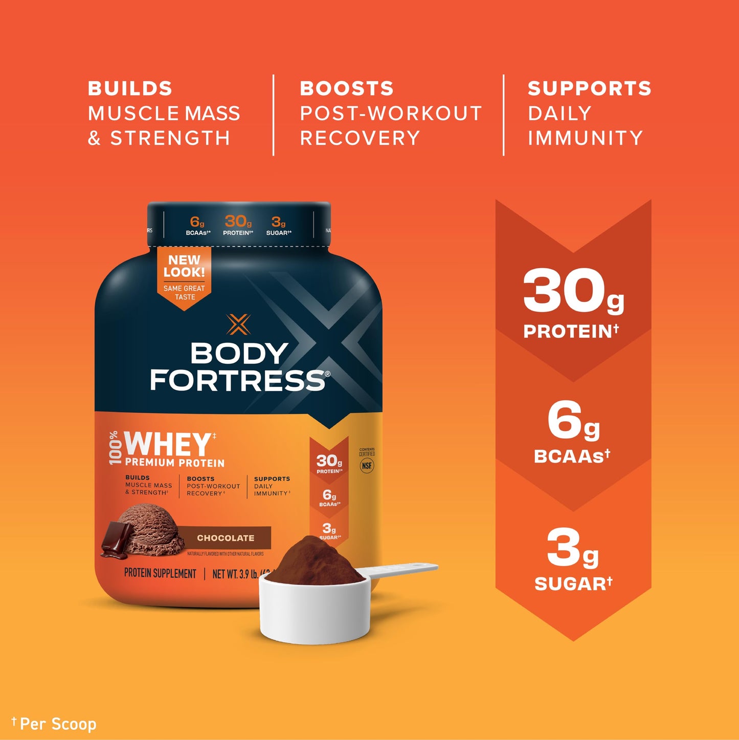 Body Fortress 100% Whey Protein Powder, Vanilla & Chocolate, 3.9 lbs