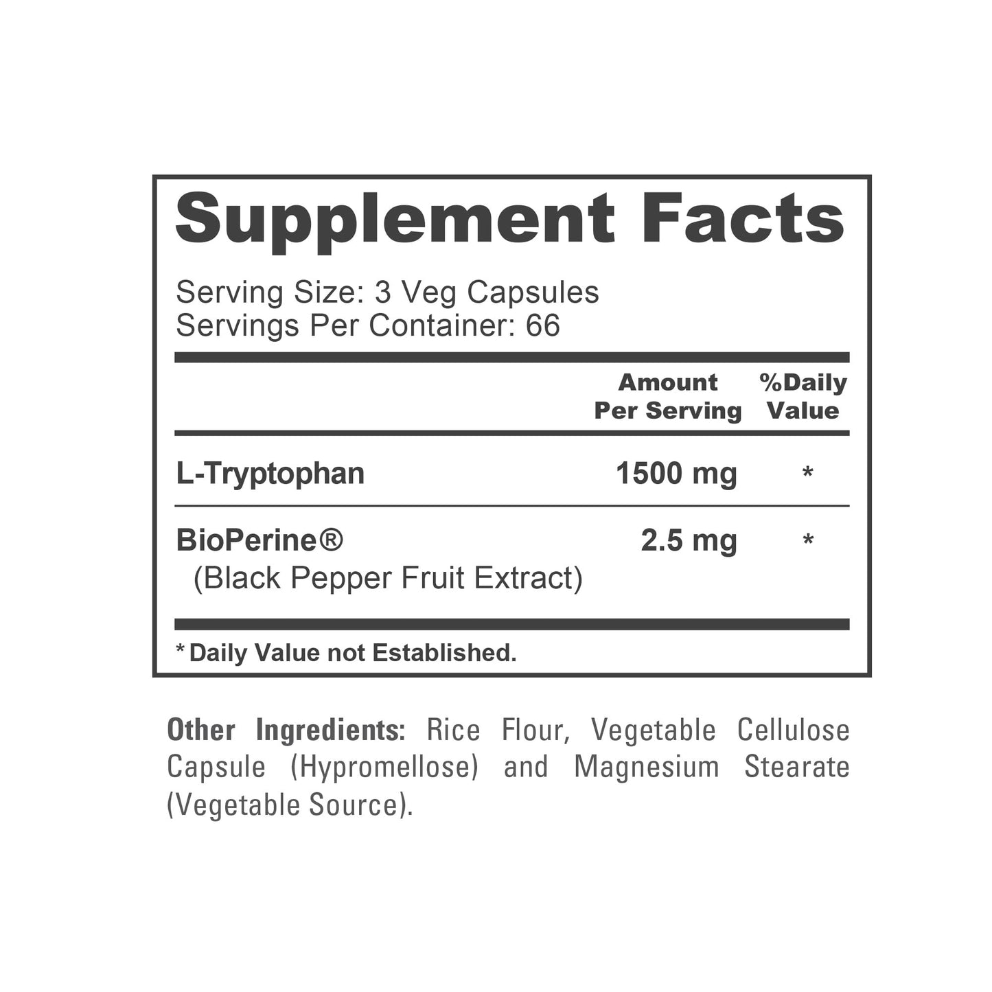 NusaPure L-Tryptophan Capsules, 1500 mg, 200 Veggie Capsules (Non-GMO, Vegan)