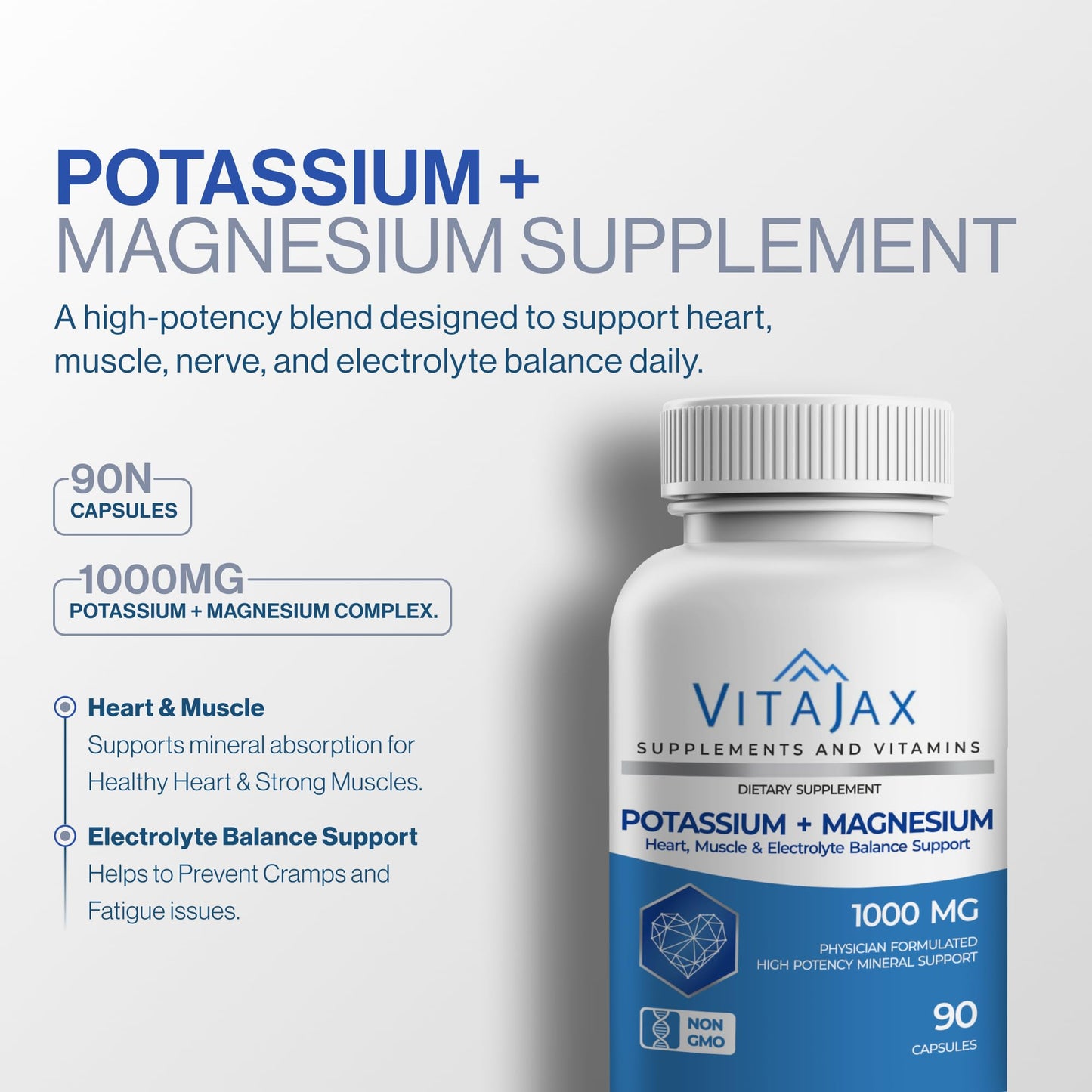 VITAJAX Potassium Magnesium Supplement 1000mg Capsules, 180 Count