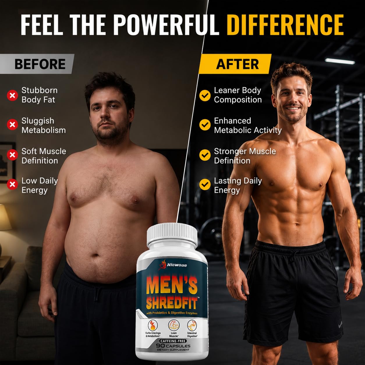 Niewoue Thermogenic Fat Burner for Men, Premium Appetite Suppressant for Weight Loss, Energy & Metabolism Support with Green Tea Extracts, Cayenne Pepper, Caffeine Free Capsules, 90 Count