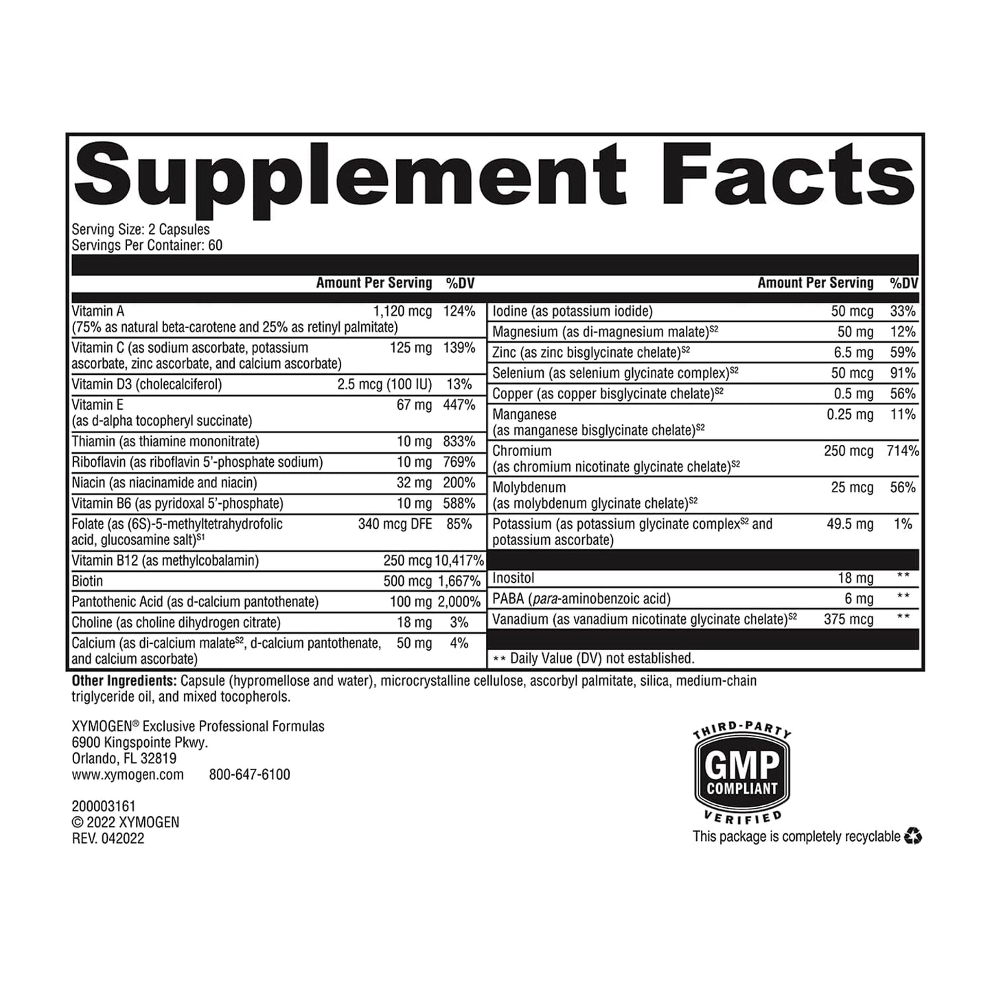 XYMOGEN ActivNutrients Without Iron Capsule, 120 Count