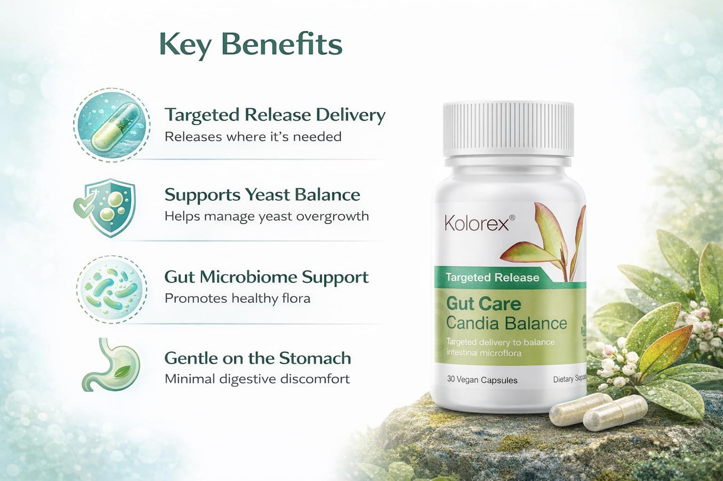 Kolorex Advanced Candida Care – Targeted Release Gut Balance Capsules, 30 Count