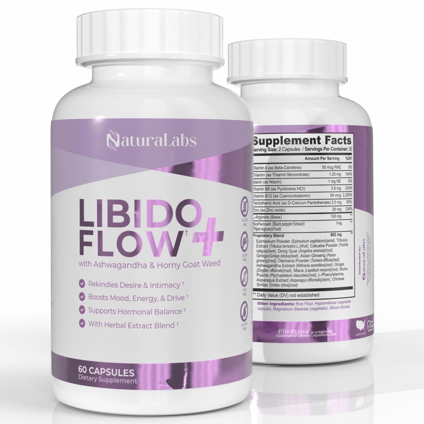 NATURALABS Female Libido Booster Capsules for Women Over 40 - Maca Root, Fenugreek, Ashwagandha, Zinc, L-Arginine - Libido, Energy, Mood Support, Hormone Balance - 60 Count