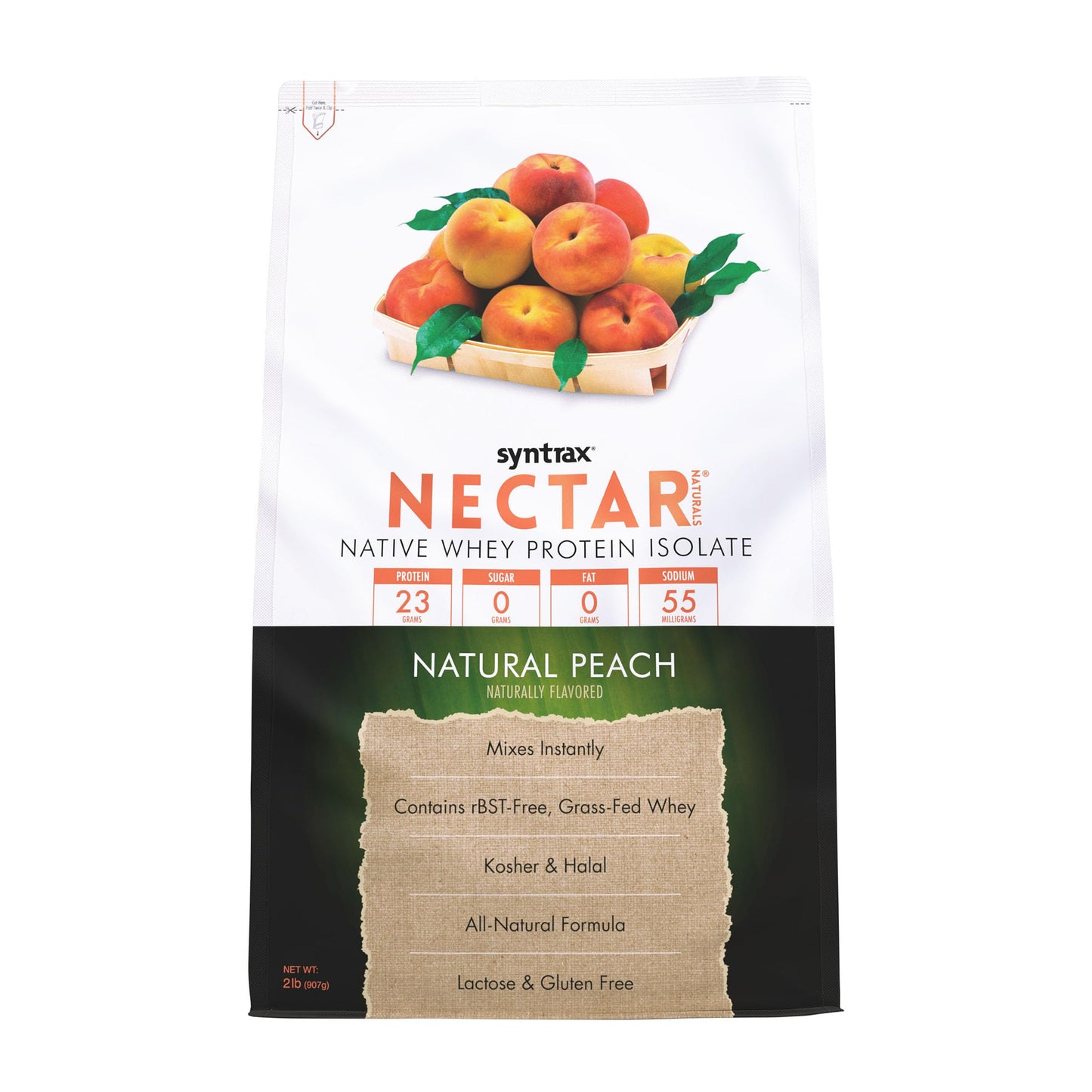 Syntrax Nectar Naturals All Natural Whey Protein Isolate Powder, Natural Peach, 32 Servings