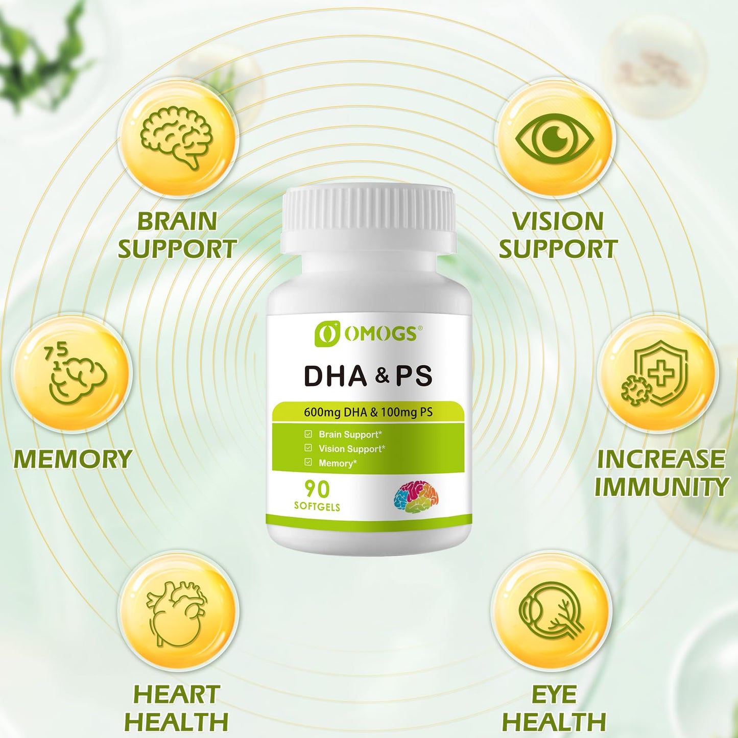 OMOGS Algae DHA - 600 mg Omega-3 DHA Softgels, 90 Softgels