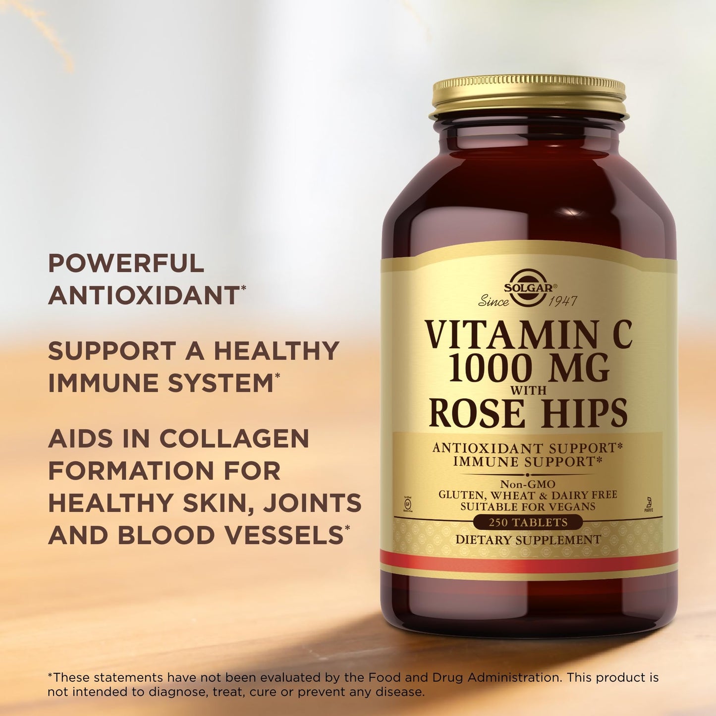 Solgar Vitamin C 1000 mg with Rose HIPS, 500 Tablets