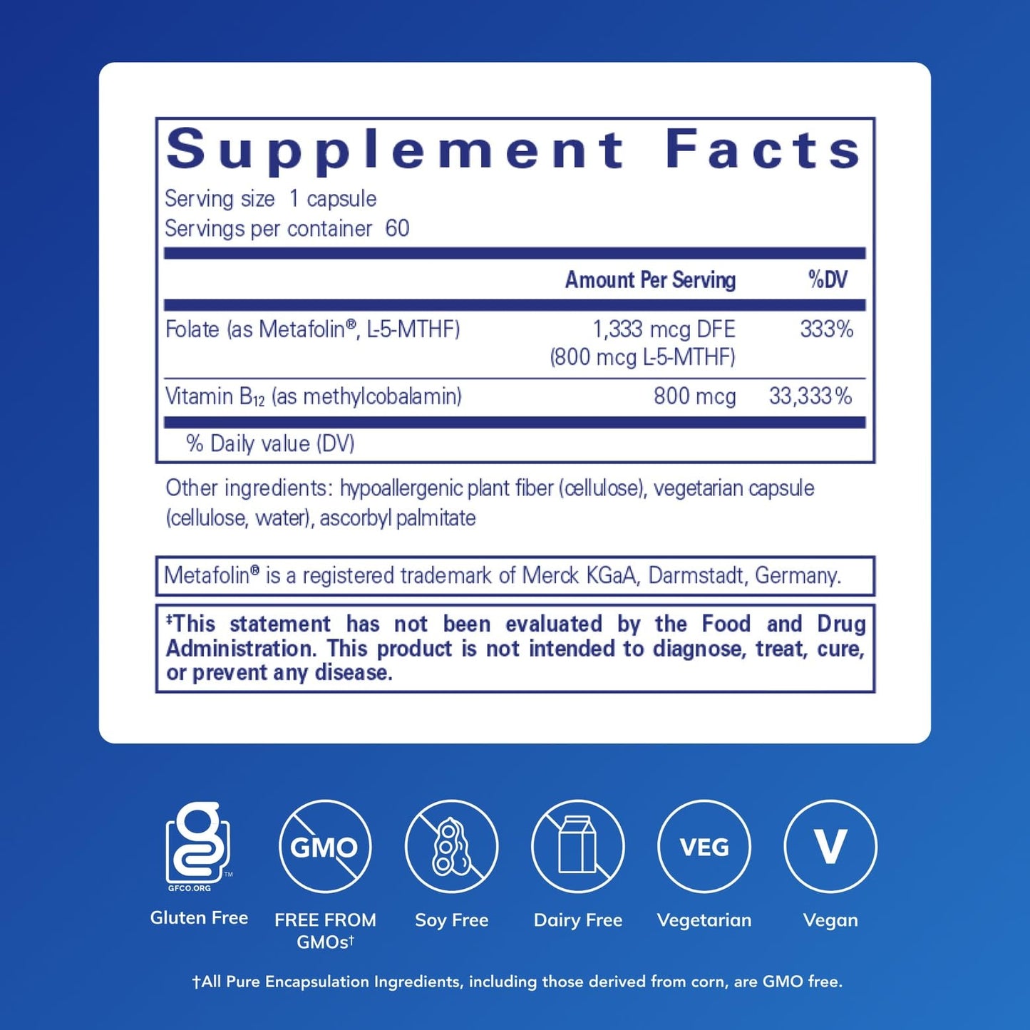 Pure Encapsulations B12 Folate with Metafolin Capsules, 60 Count