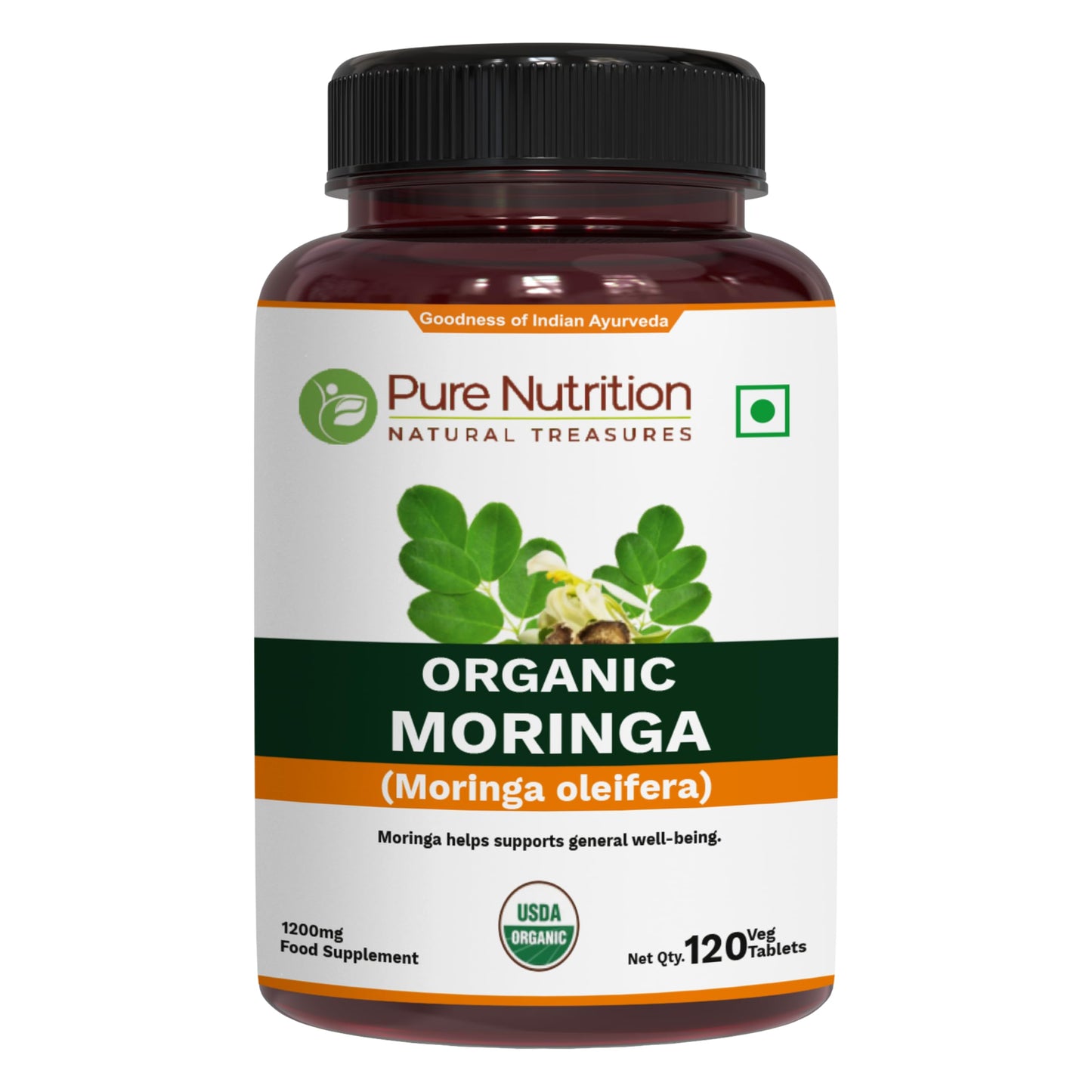Pure Nutrition Natural Treasures Organic Moringa 1200mg Tablets, 120 Count