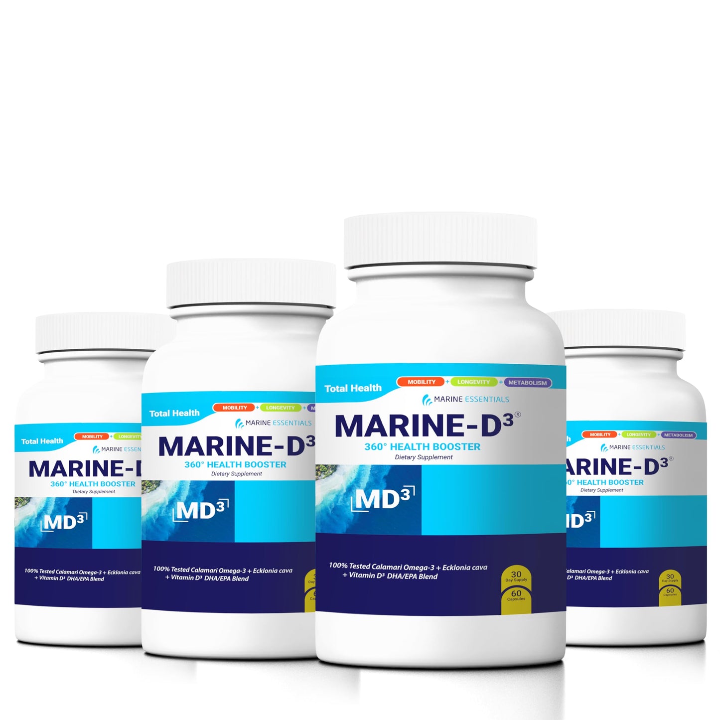Marine Essentials Marine D3 Omega 3 Calamari Ecklonia Cava DHA Capsules, 4 Bottles