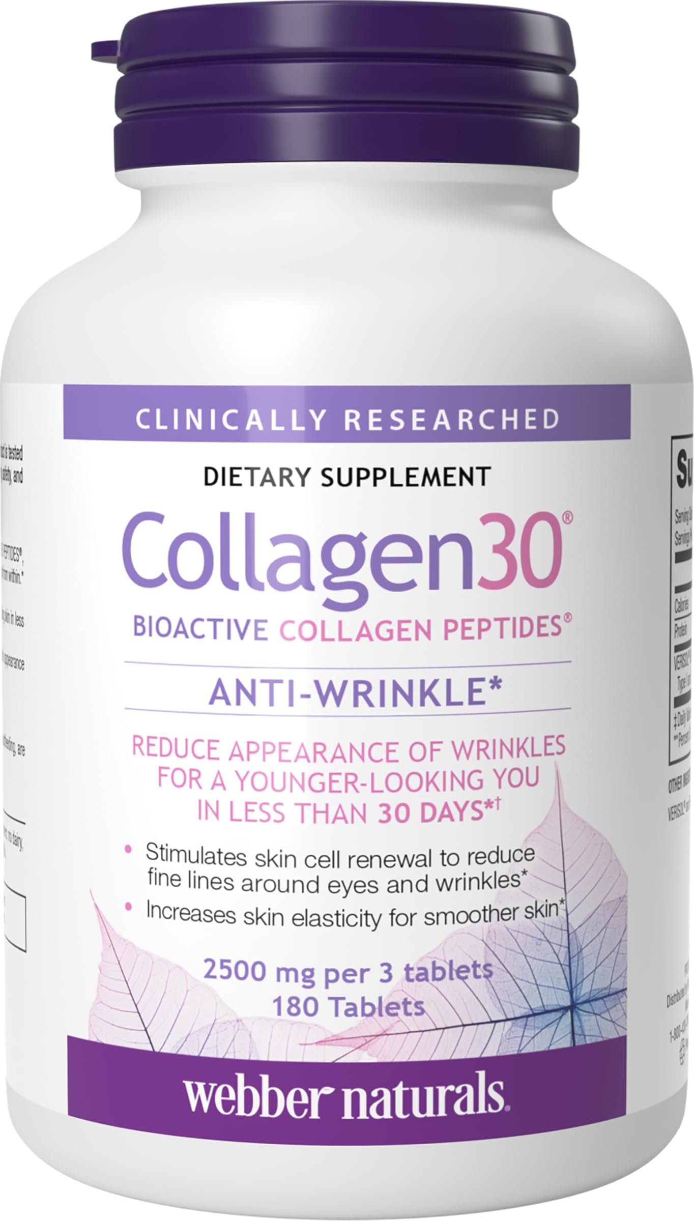 Webber Naturals Hydrolyzed Collagen Peptides, Anti-Wrinkle, 180 Tablets