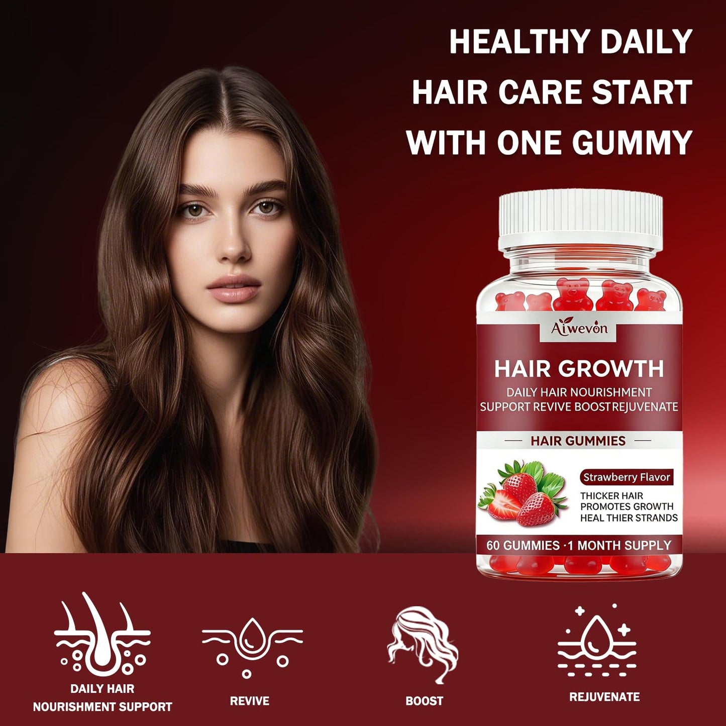 Aiwevon Hair Growth Gummies for Women & Men, 60 Gummies