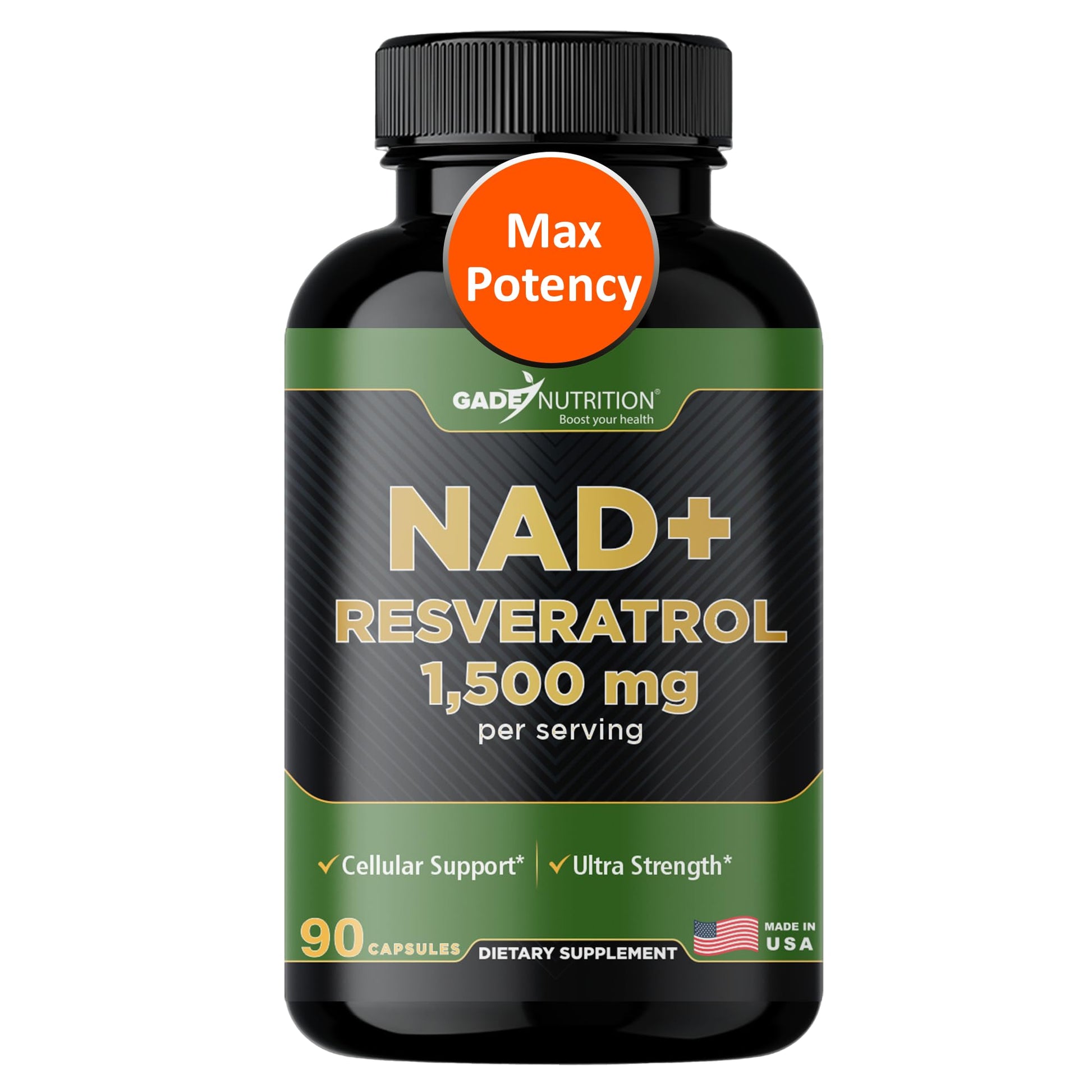 GADE NUTRITION BOOST YOUR HEALTH NAD Supplement with Resveratrol Nicotinamide Plus, 90 Capsules