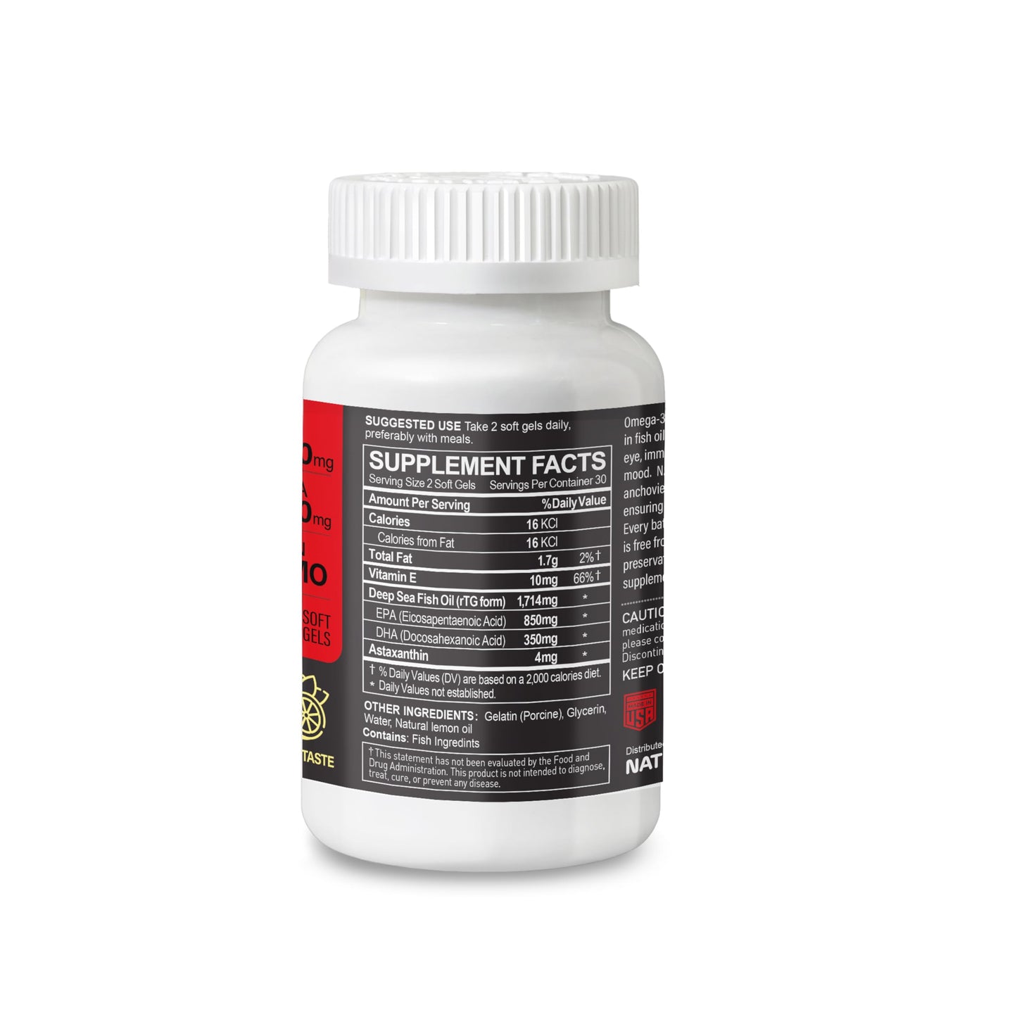 NATURION Red Omega-3 Fish Oil 1200mg rTG Omega 3 Supplement with Astaxanthin Softgels, 60 Count