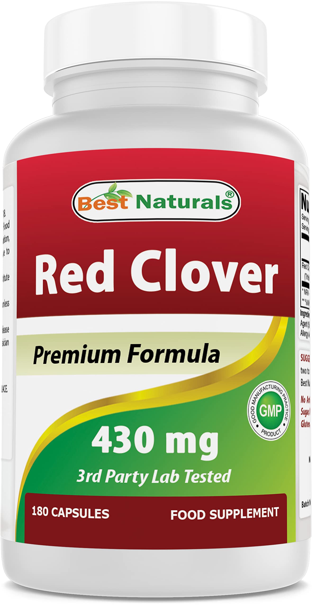Best Naturals Red Clover 430 mg Capsules, 180 Count