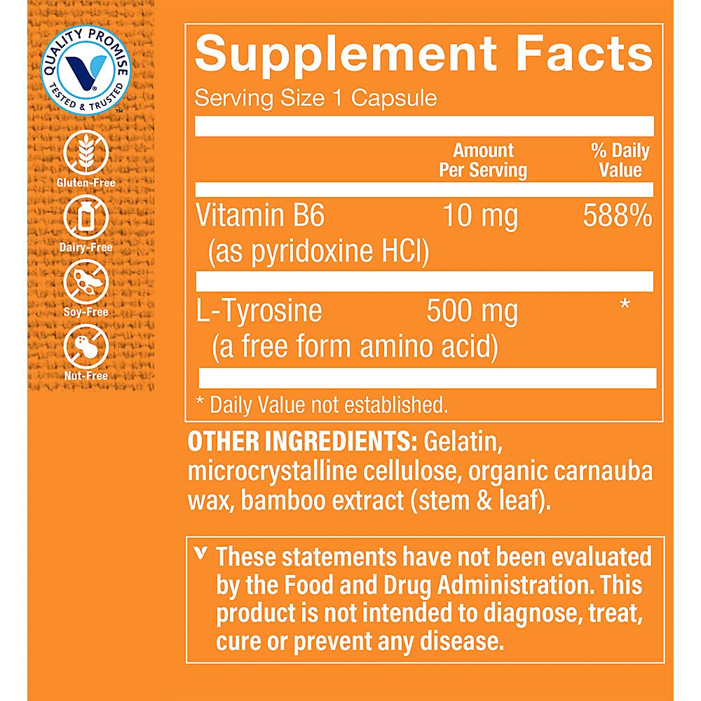 The Vitamin Shoppe L-Tyrosine 500mg - Mental Focus & Stress Support | Free-Form Amino Acid | Cognitive Health, 300 Capsules