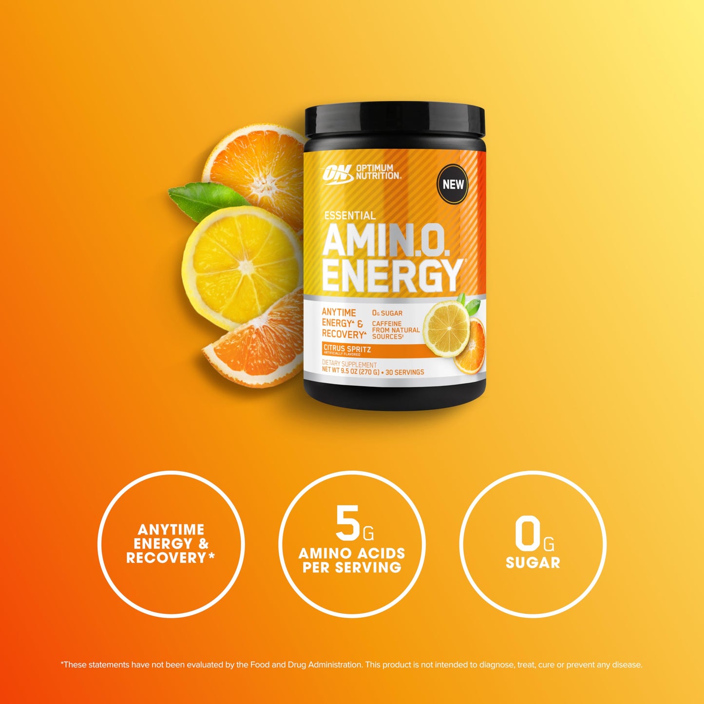 Optimum Nutrition Amino Energy Powder 9.5 Ounce Citrus Spritz, 30 Servings