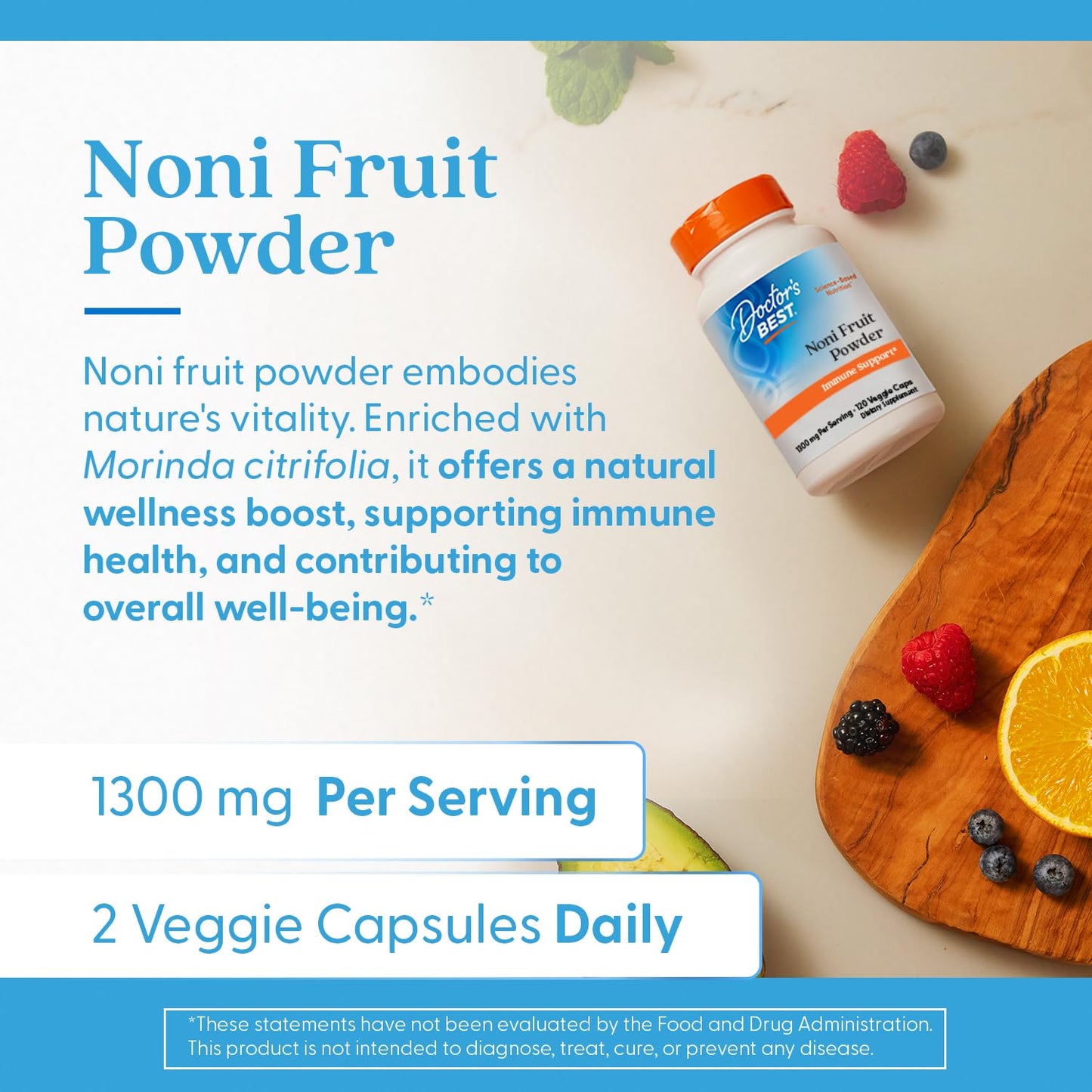 Doctor's Best Noni Fruit Powder Supplement Noni Veggie Capsules 1300 mg Per Serving 120 Count