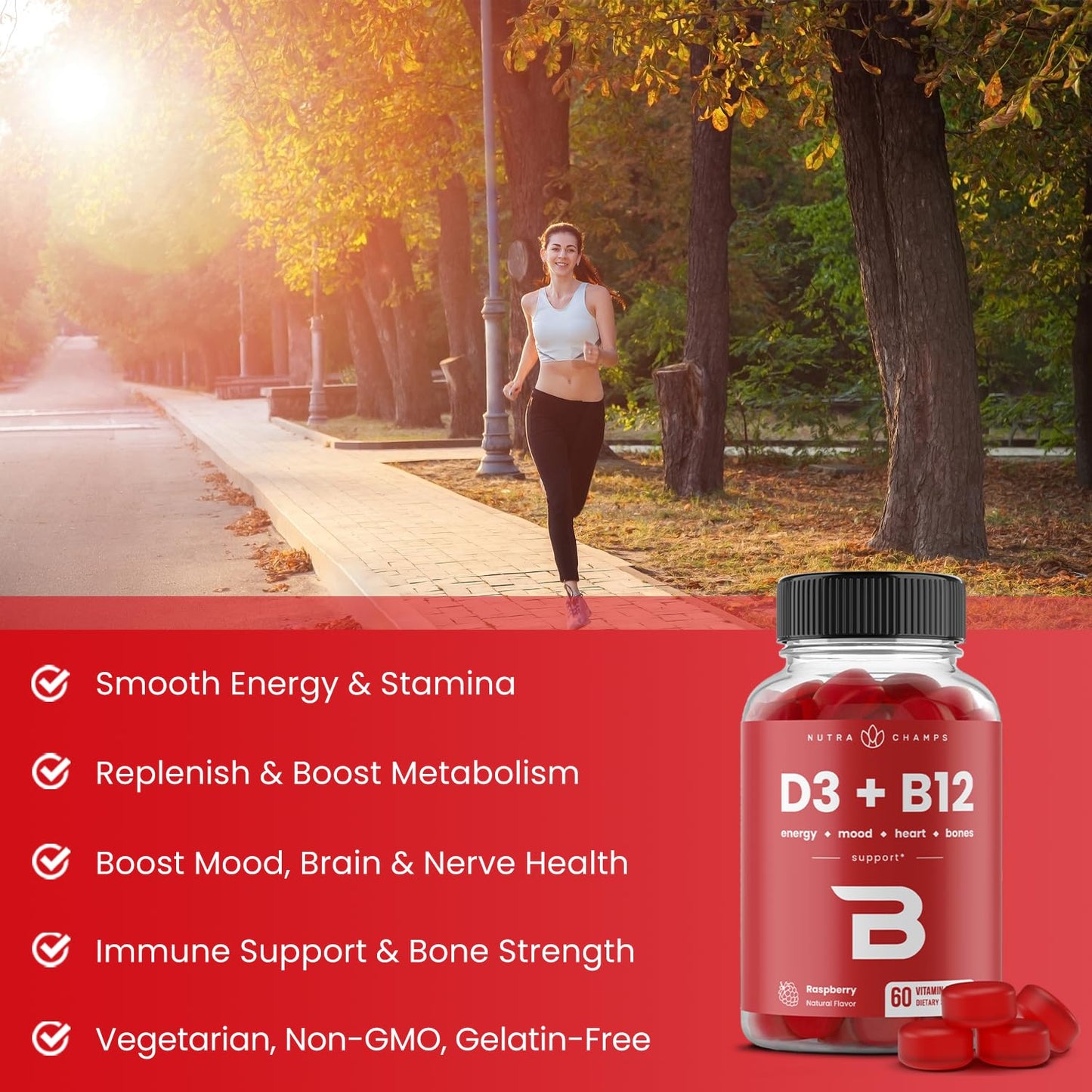 NutraChamps Vitamin D3 & B12 Methyl B12 Gummies for Adults & Kids, 120 Gummies