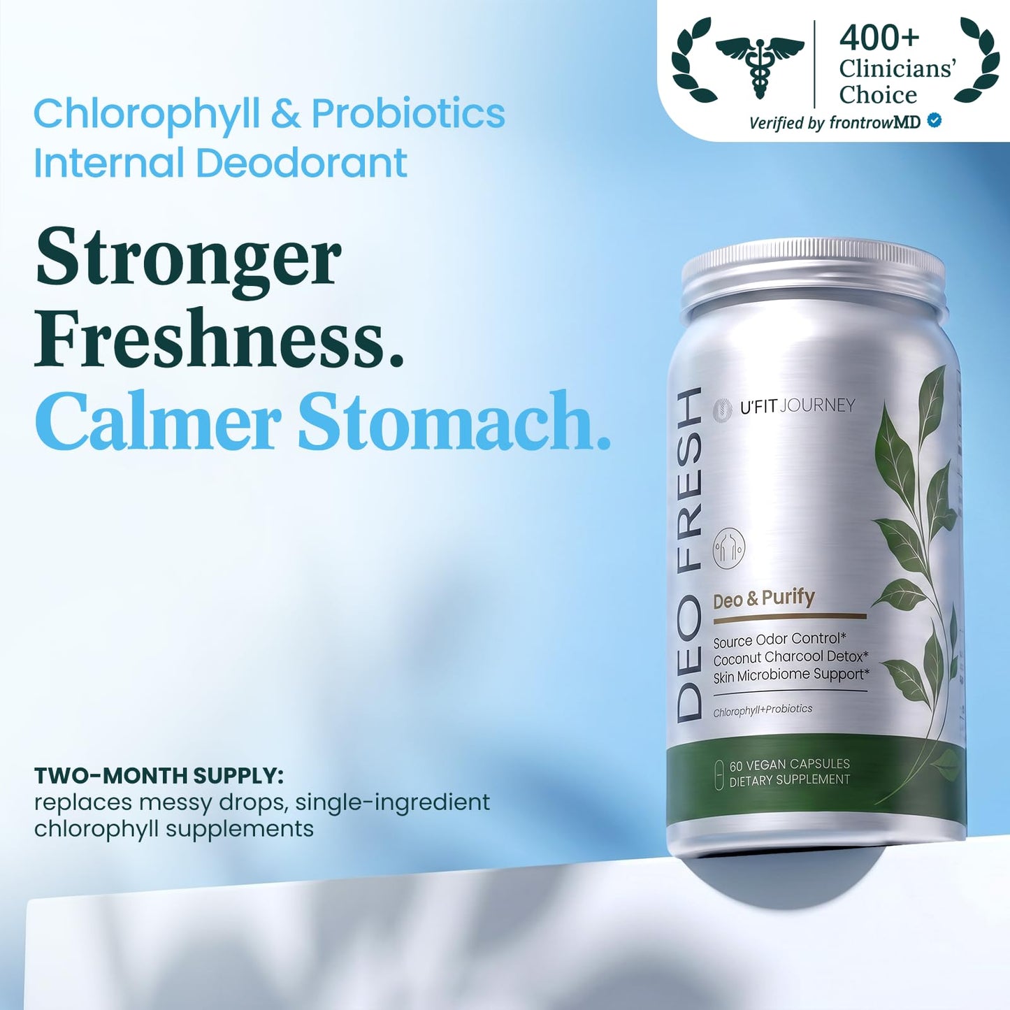 U+FITJOURNEY Deo Fresh Chlorophyll & Probiotic Full Body Deodorizing Capsule, 60 Count